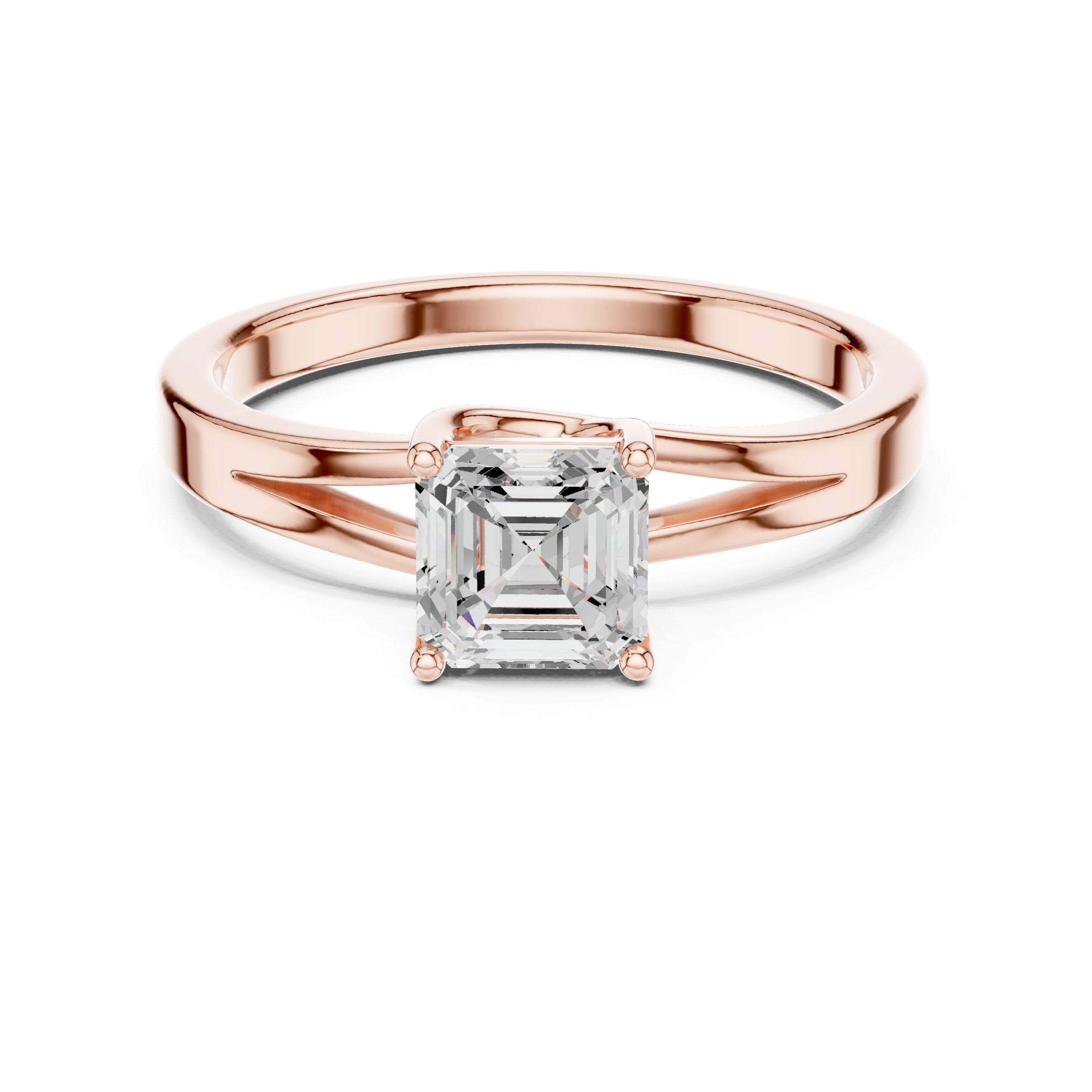 Asscher Cut Split Shank Solitaire Engagement Ring in Rose Gold - VYKA Diamonds