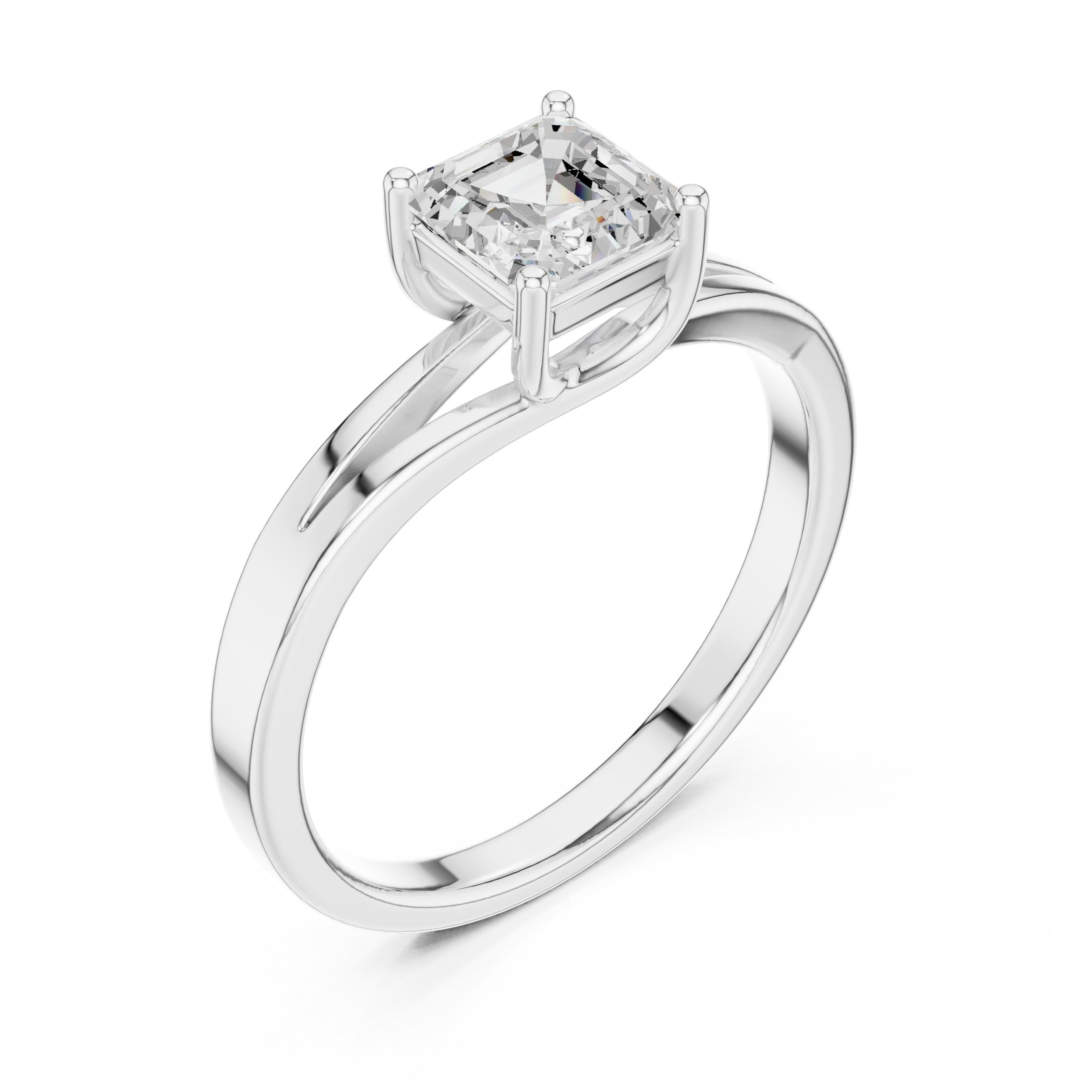 Asscher Cut Split Shank Solitaire Engagement Ring in White Gold - VYKA Diamonds