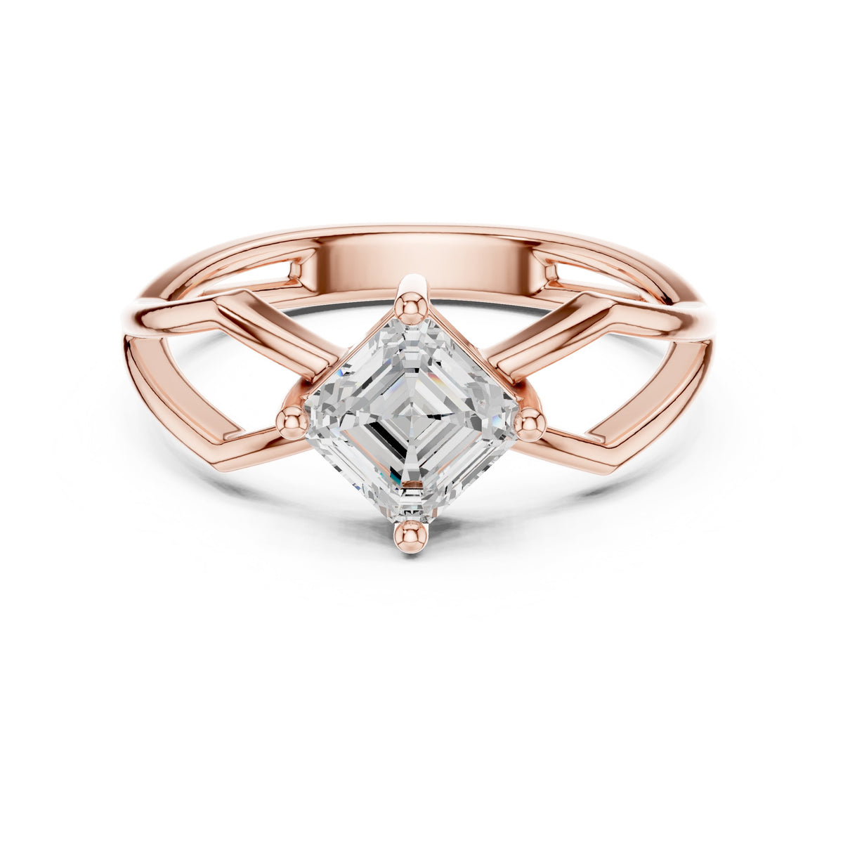 Asscher Cut Solitaire Engagement Ring with Lattice Split Shank
