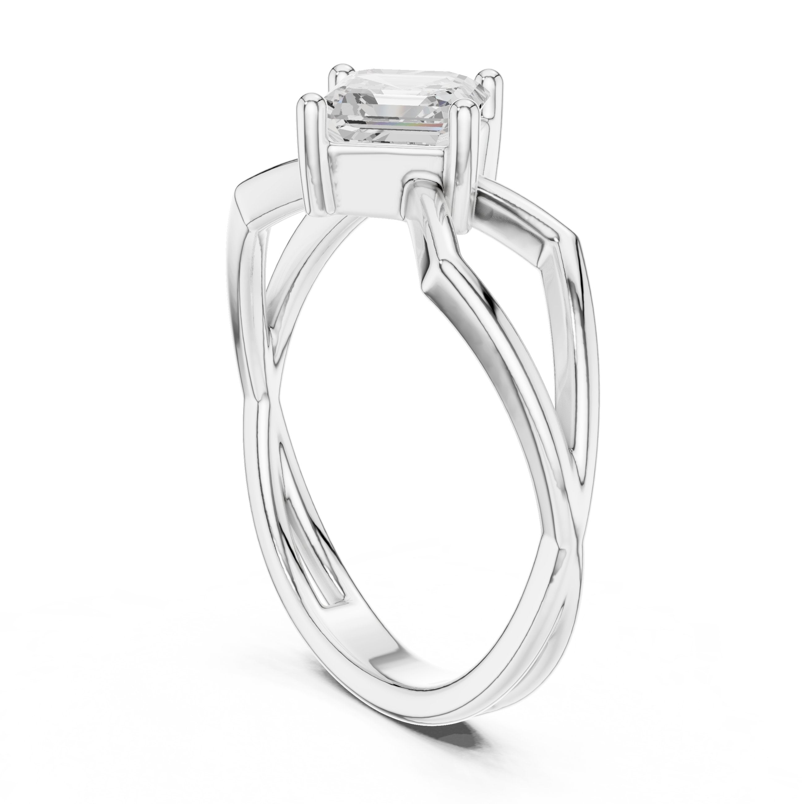 Asscher Cut Solitaire Engagement Ring with Lattice Split Shank in White Gold - VYKA Diamonds
