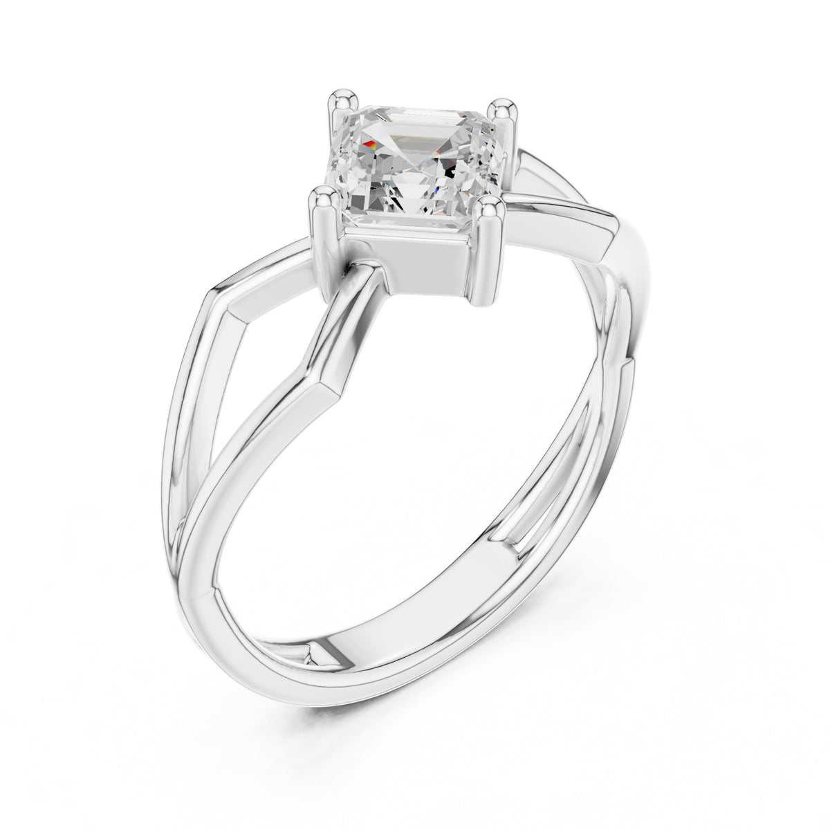 Asscher Cut Solitaire Engagement Ring with Lattice Split Shank