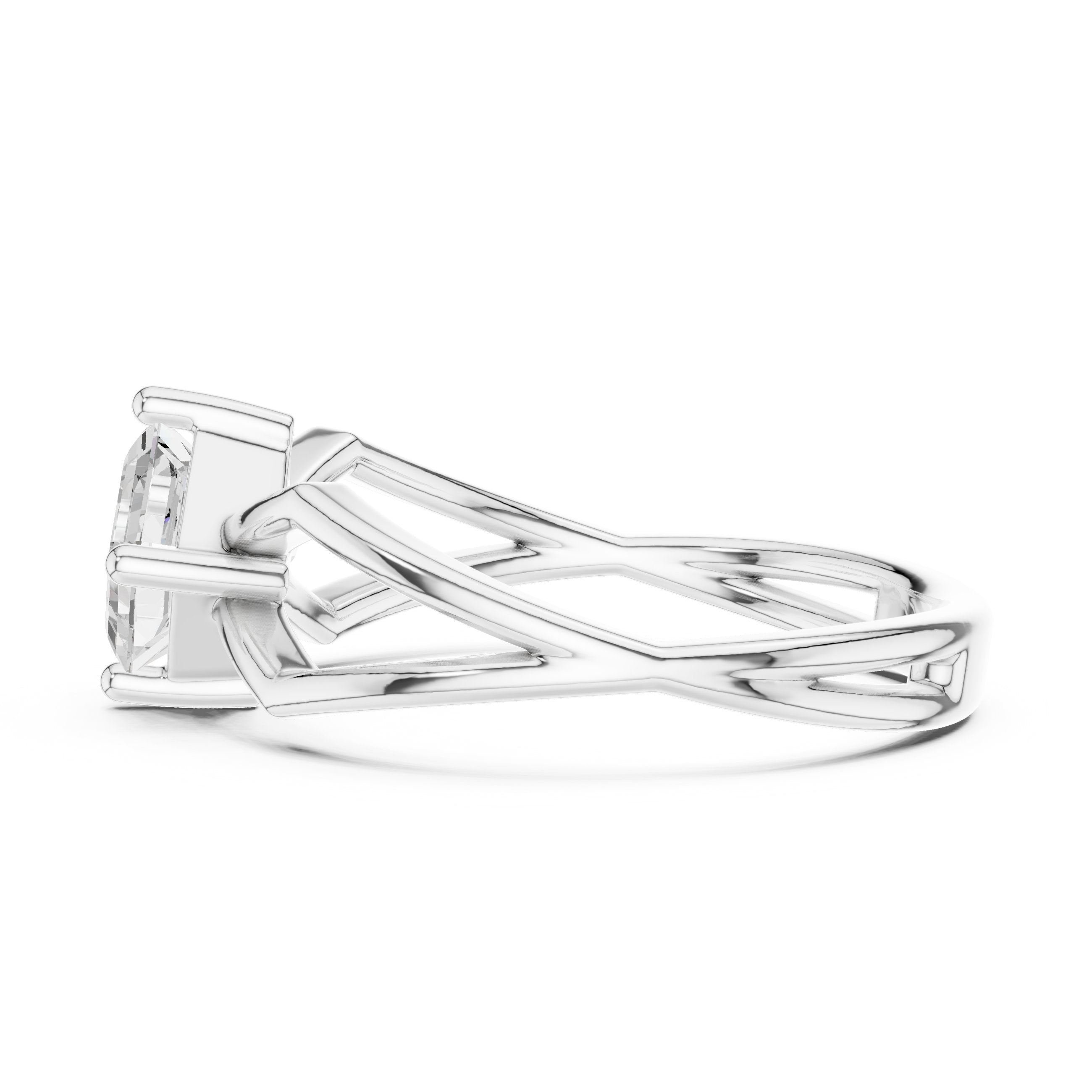 Asscher Cut Solitaire Engagement Ring with Lattice Split Shank in White Gold - VYKA Diamonds