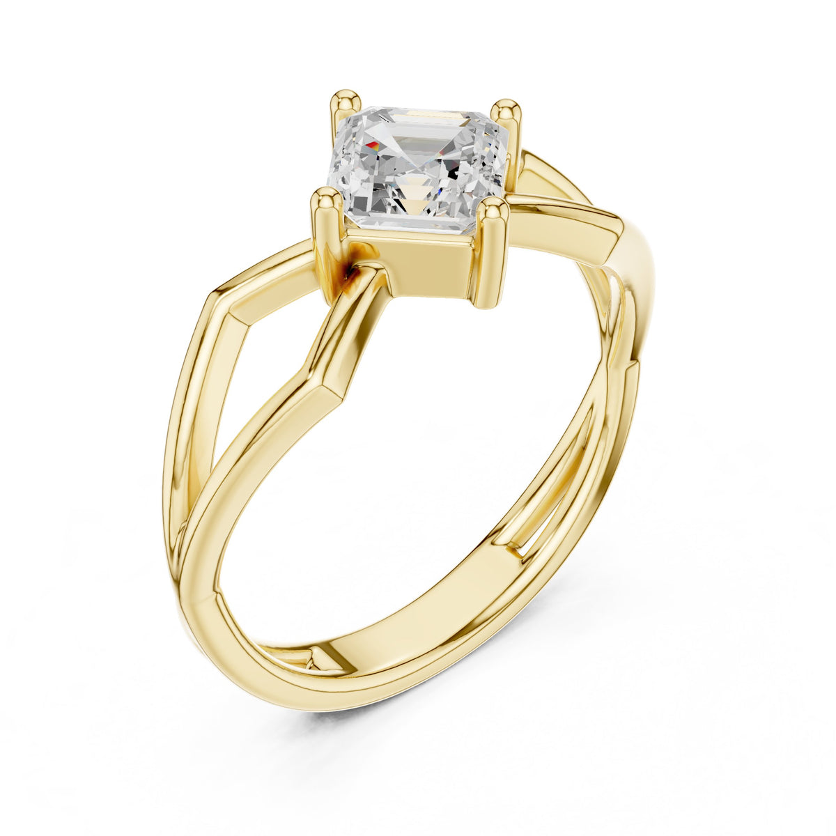 Asscher Cut Solitaire Engagement Ring with Lattice Split Shank