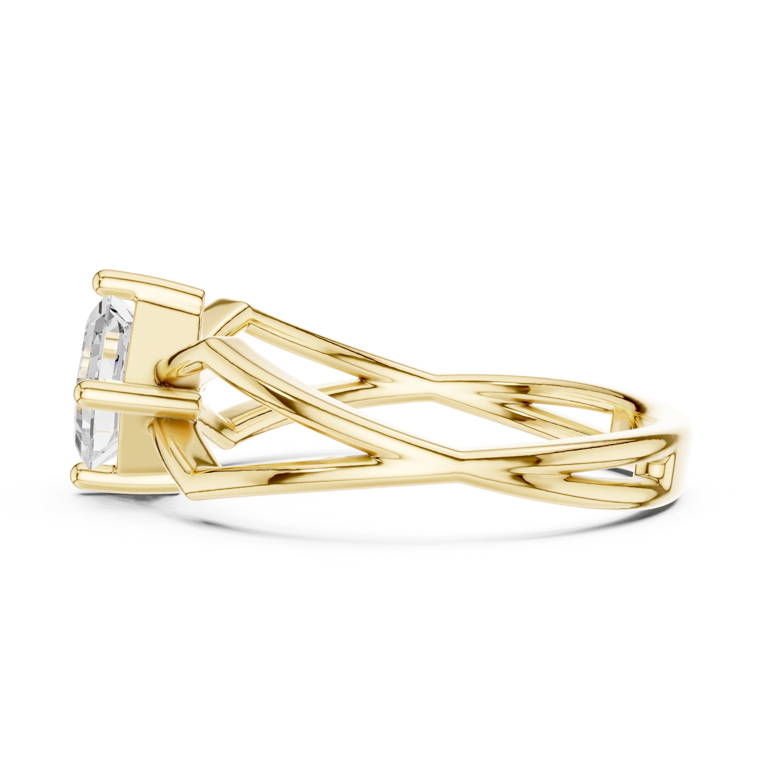 Asscher Cut Solitaire Engagement Ring with Lattice Split Shank in Yellow Gold - VYKA Diamonds