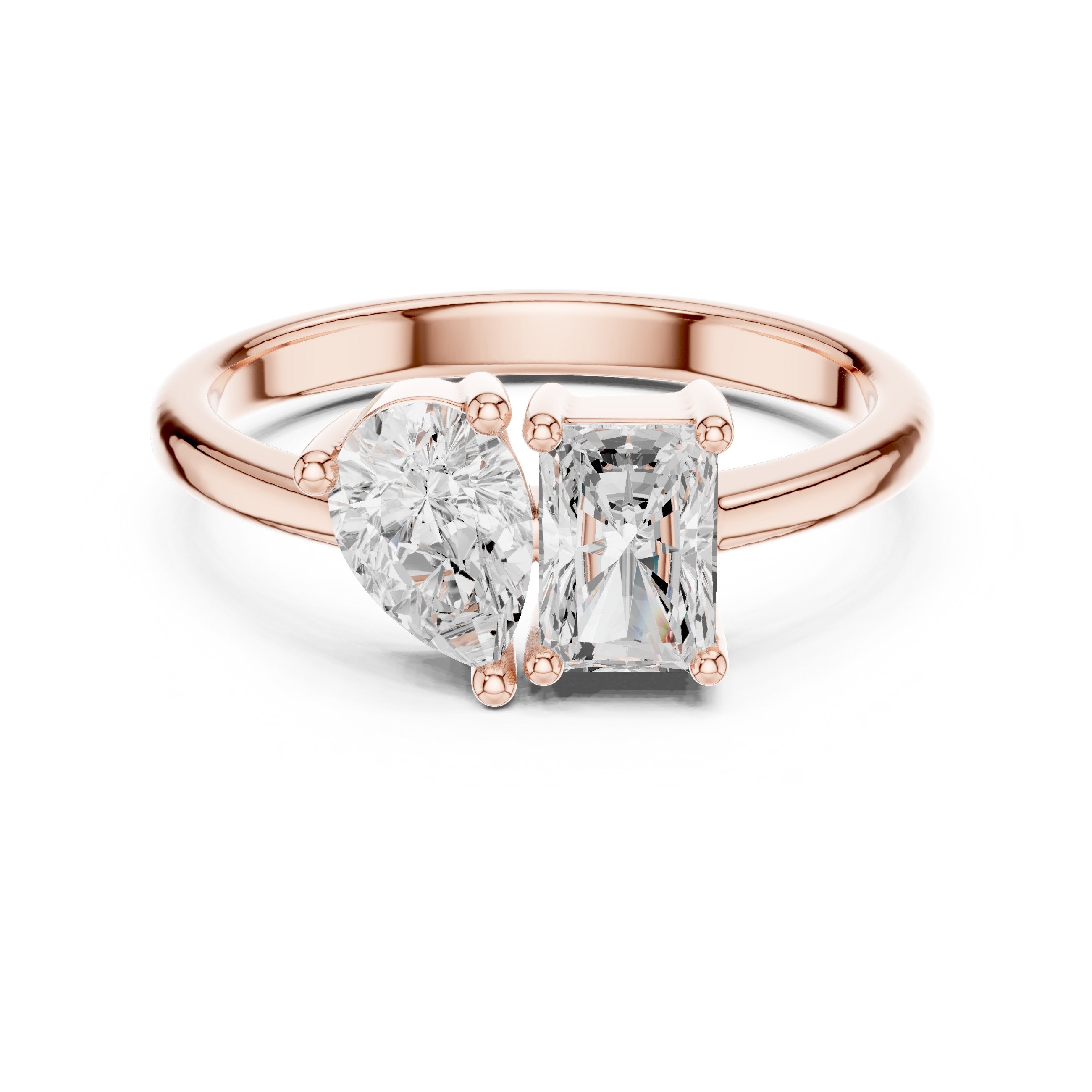 Pear and Radiant Toi et Moi Engagement Ring in Rose Gold - VYKA Diamonds