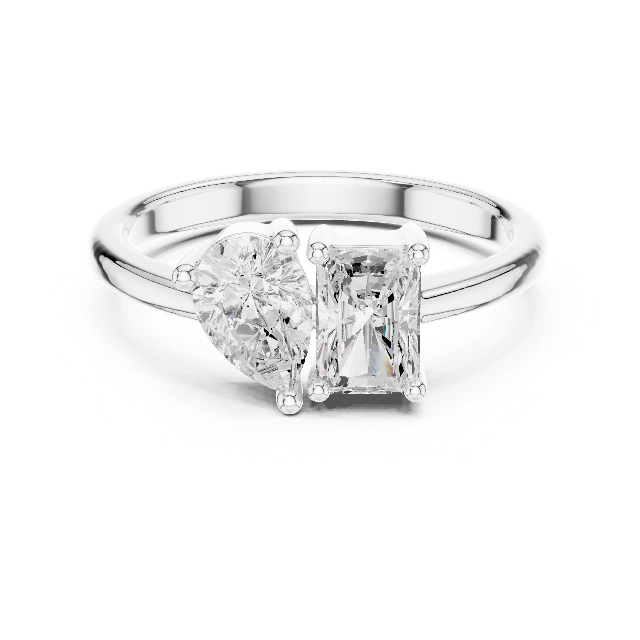 Pear and Radiant Toi et Moi Engagement Ring in White Gold - VYKA Diamonds