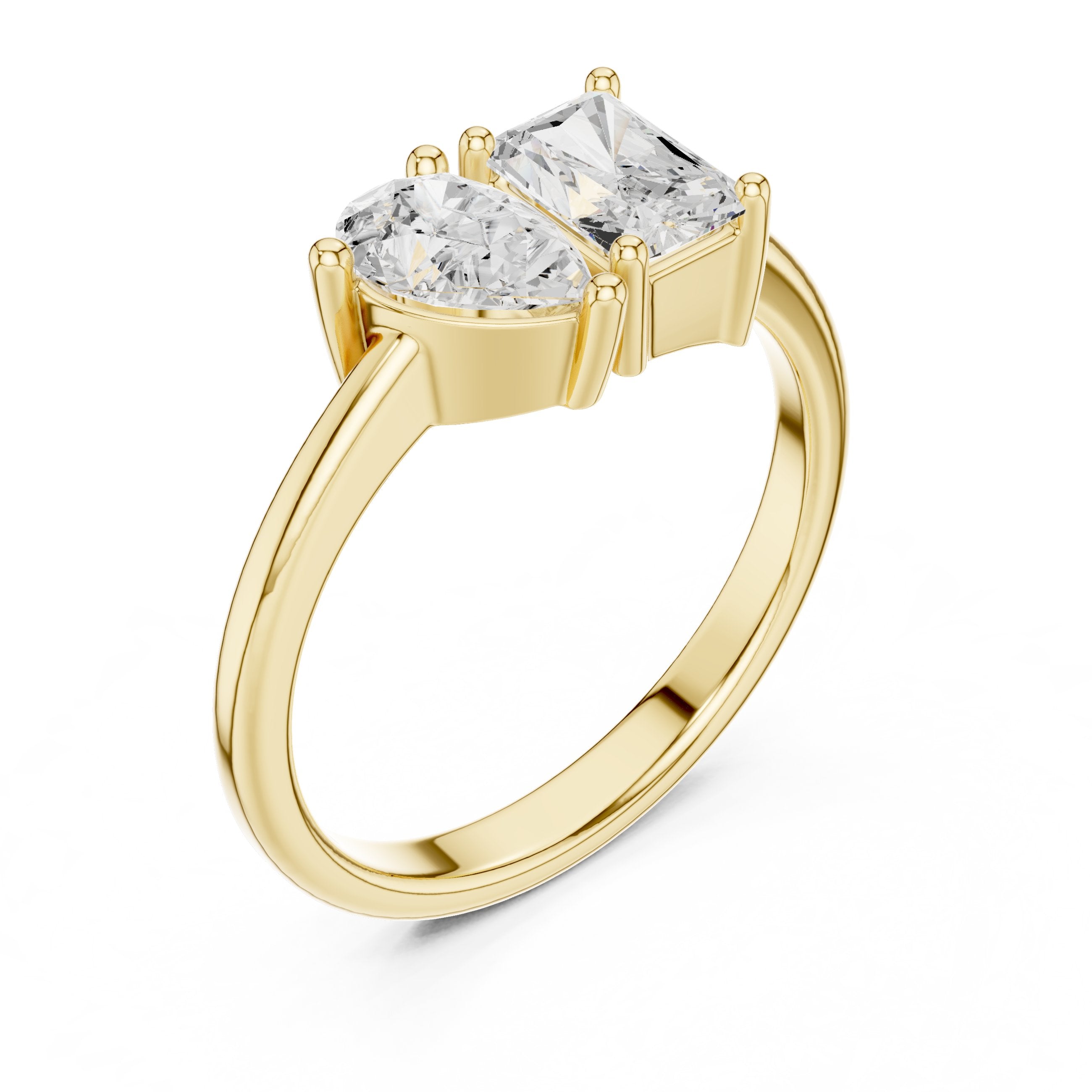 Pear and Radiant Toi et Moi Engagement Ring in Yellow Gold - VYKA Diamonds