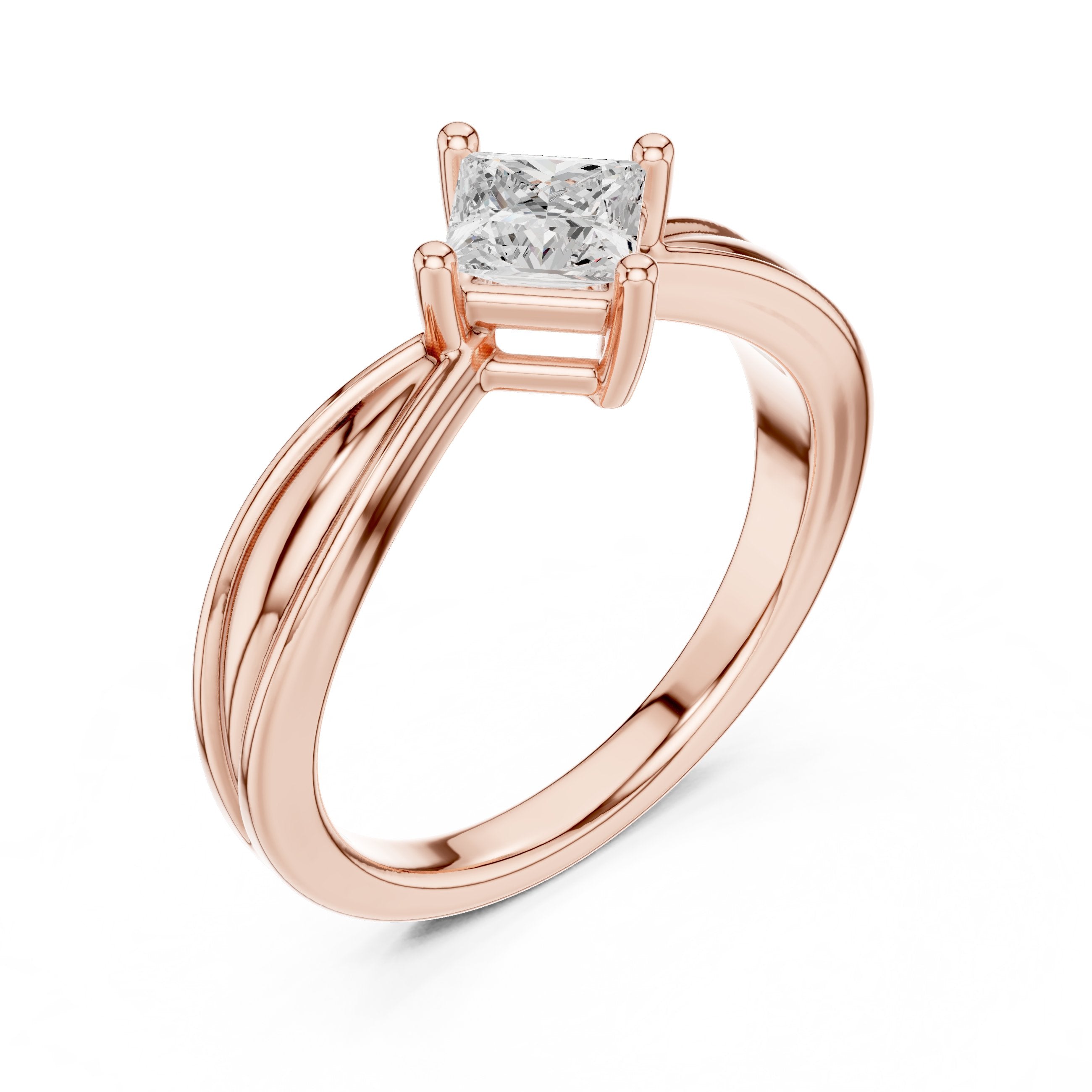 Kite Princess Cut Solitaire Engagement Ring with Split Shank in Rose Gold - VYKA Diamonds