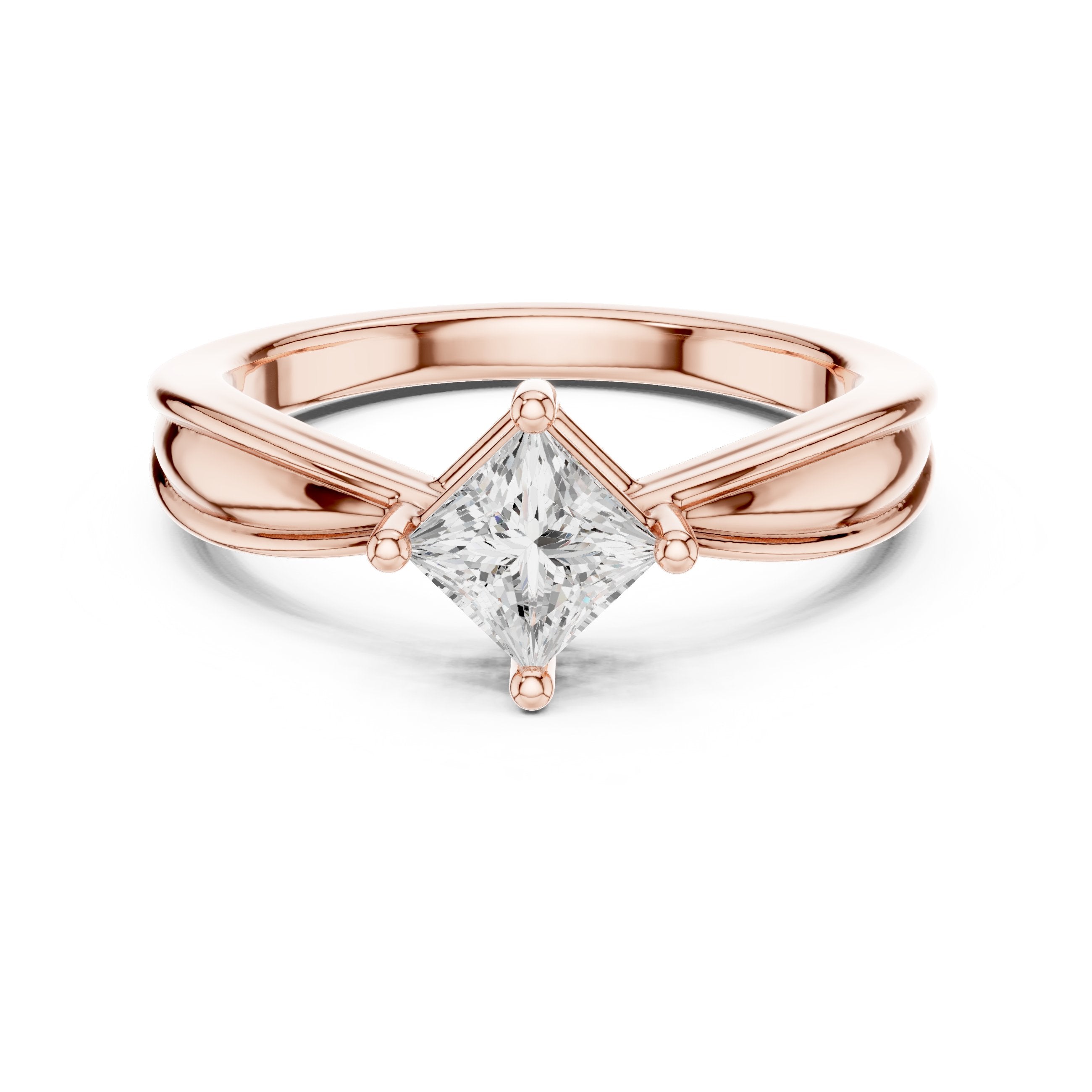 Kite Princess Cut Solitaire Engagement Ring with Split Shank in Rose Gold - VYKA Diamonds