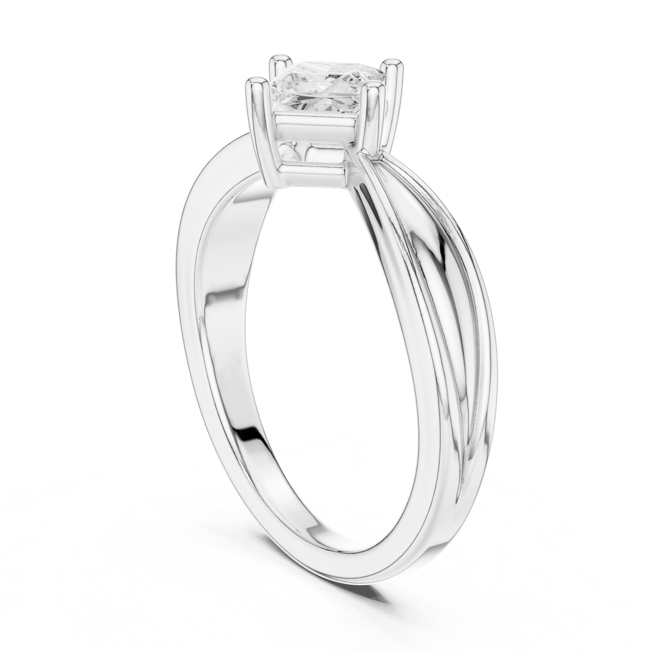 Kite Princess Cut Solitaire Engagement Ring with Split Shank in White Gold - VYKA Diamonds