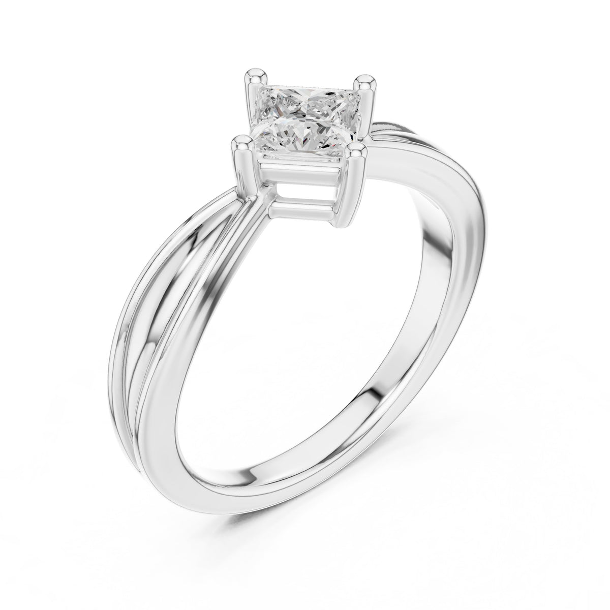 Kite Princess Cut Solitaire Engagement Ring with Split Shank