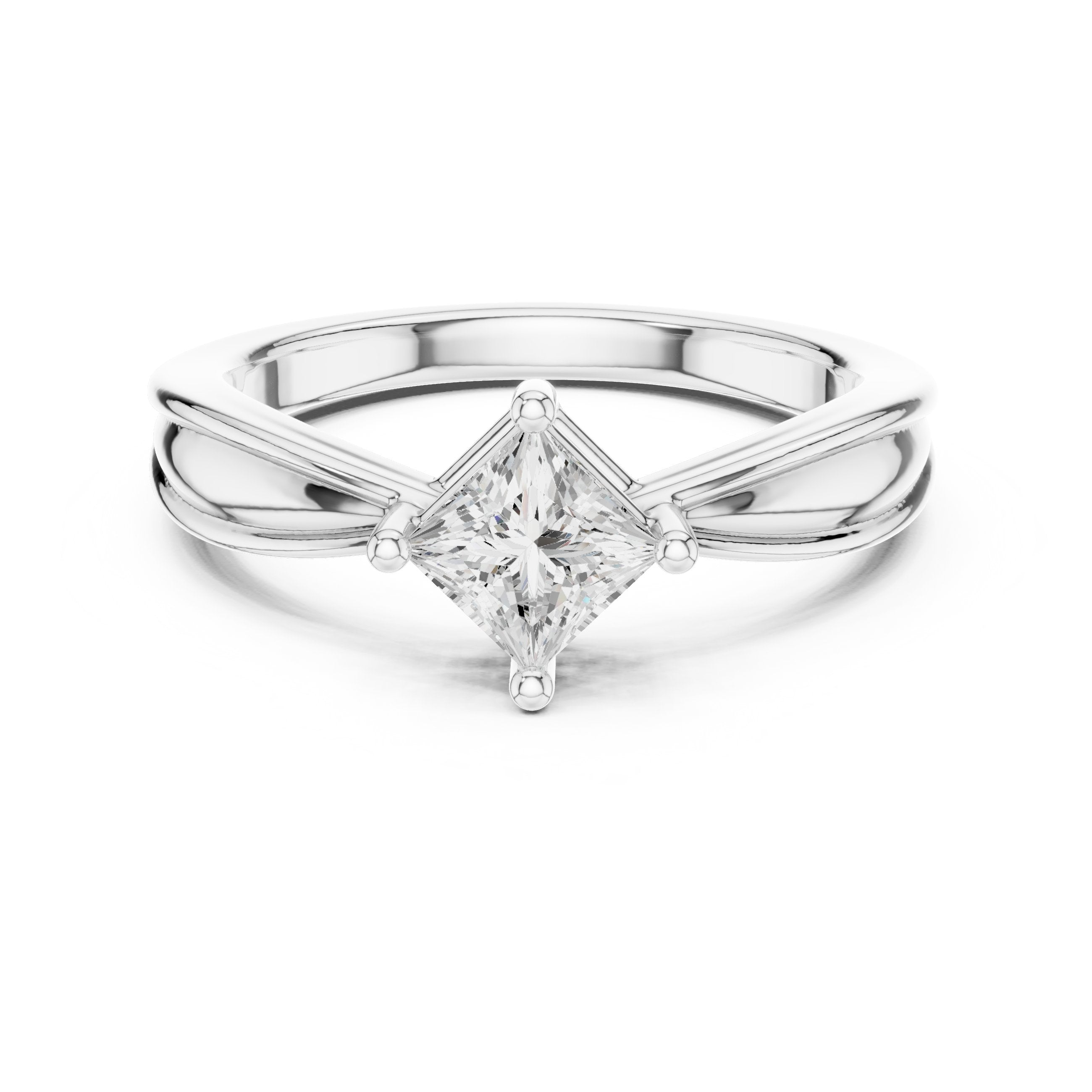 Kite Princess Cut Solitaire Engagement Ring with Split Shank in White Gold - VYKA Diamonds