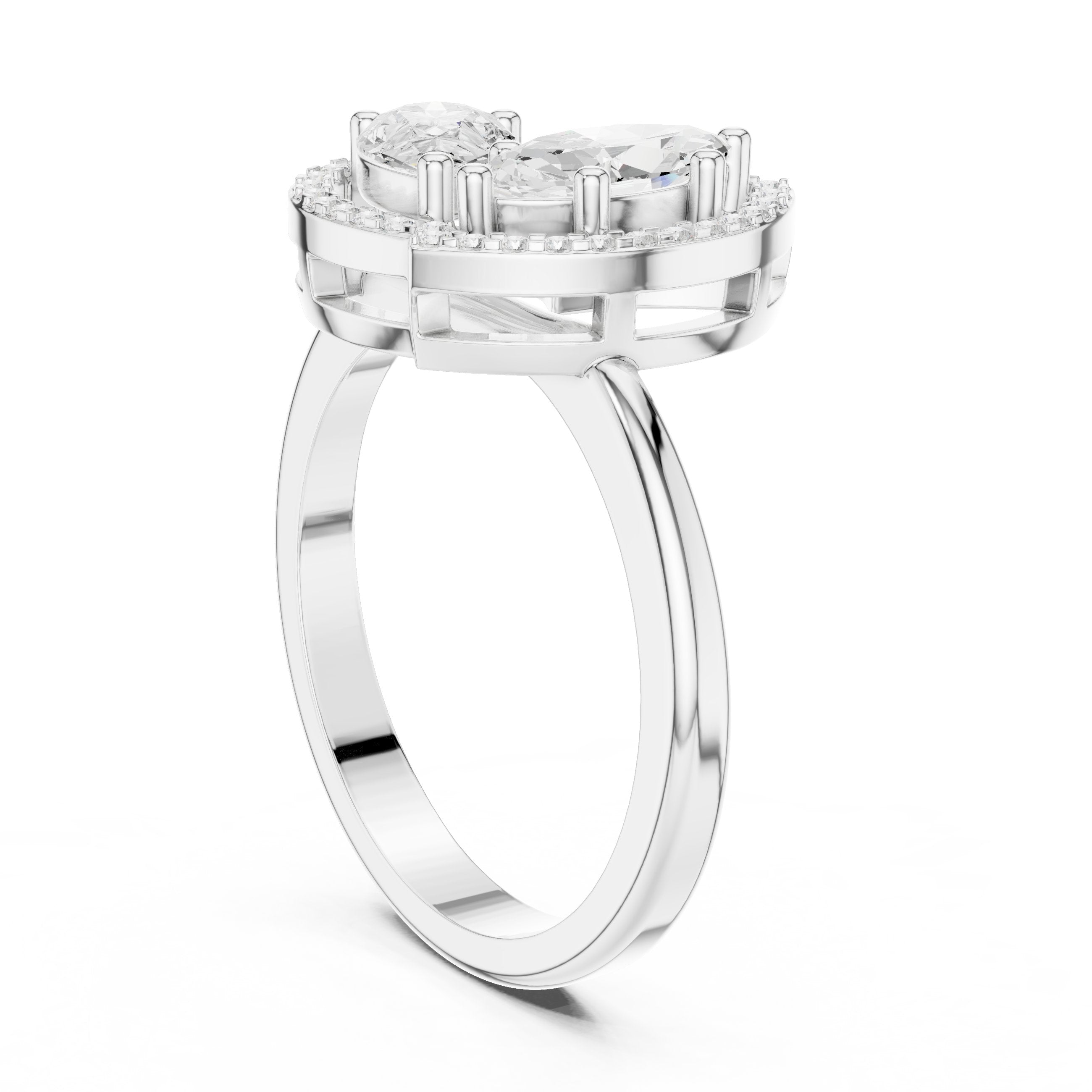 Marquise and Pear Toi et Moi Engagement Ring with Pavé Halo Frames in White Gold - VYKA Diamonds