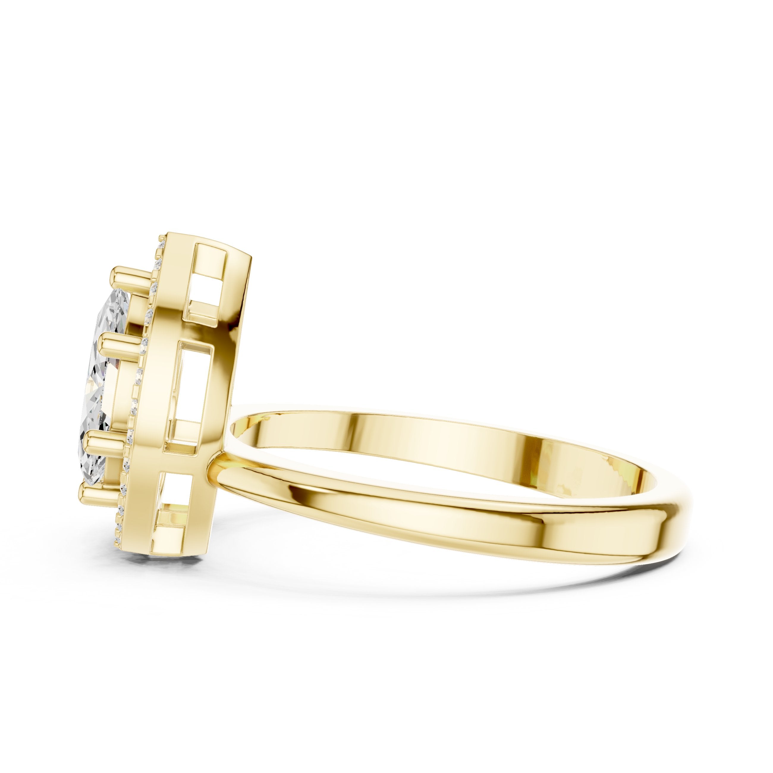 Marquise and Pear Toi et Moi Engagement Ring with Pavé Halo Frames in Yellow Gold - VYKA Diamonds