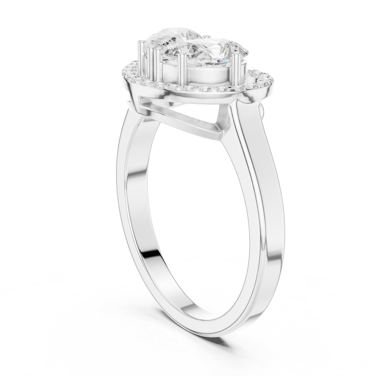 Two Pear Diamond Heart Silhouette Engagement Ring with Halo