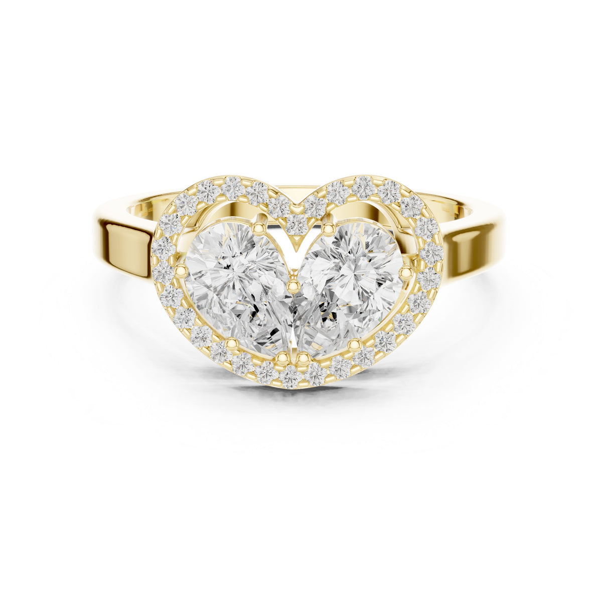 Two Pear Diamond Heart Silhouette Engagement Ring with Halo