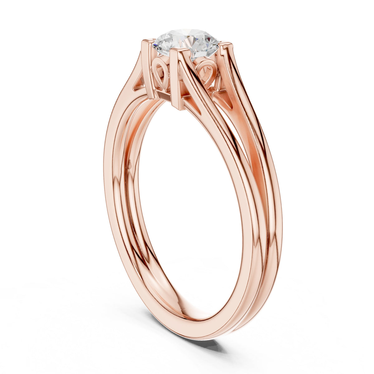 Round Diamond Double Band Split Shank Solitaire Engagement Ring