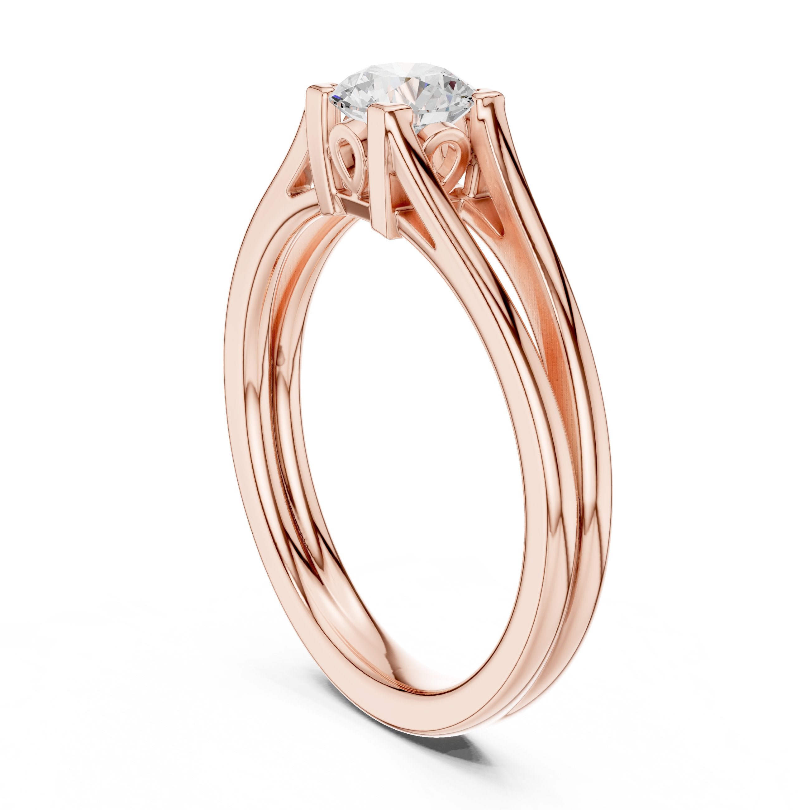 Round Diamond Double Band Split Shank Solitaire Engagement Ring in Rose Gold - VYKA Diamonds