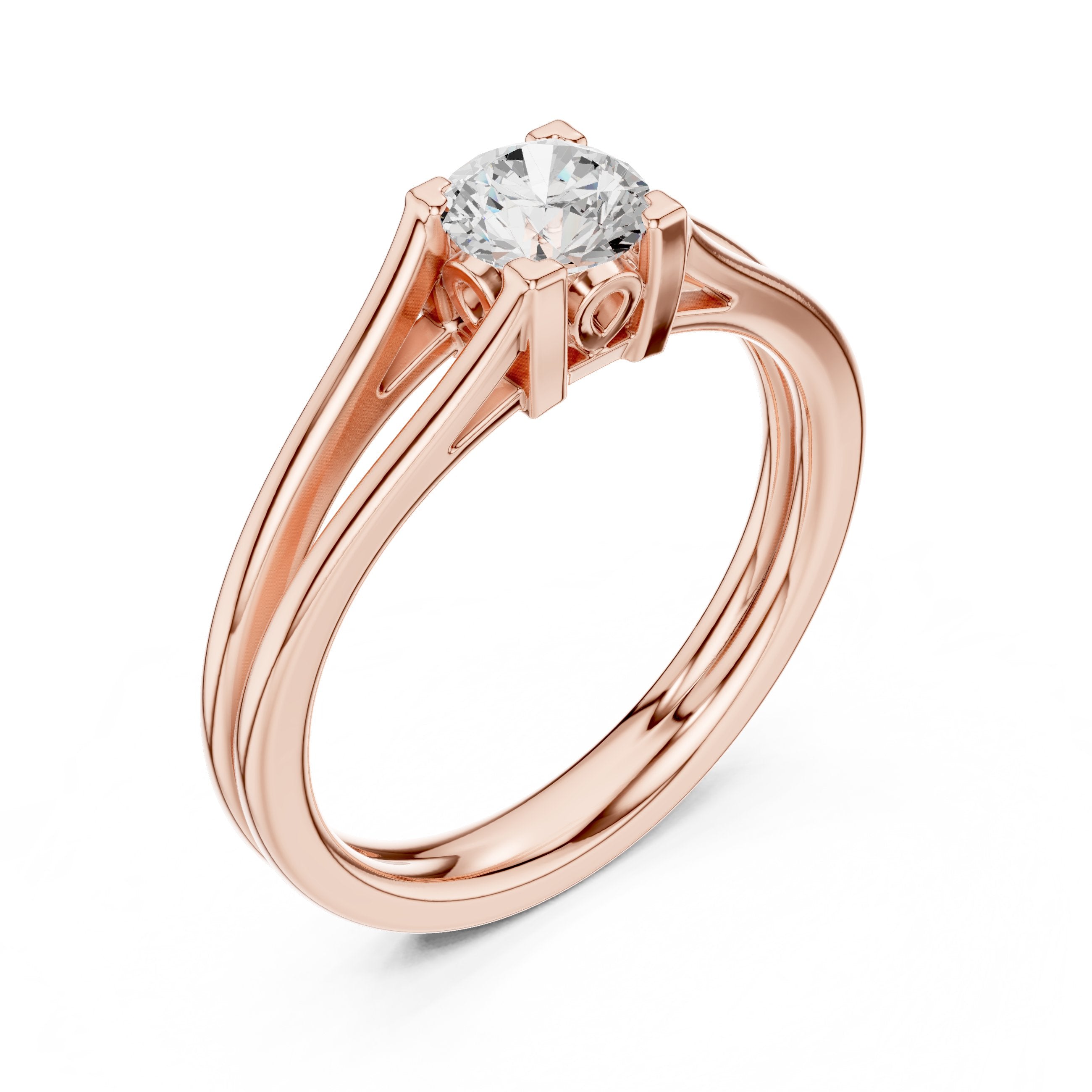Round Diamond Double Band Split Shank Solitaire Engagement Ring in Rose Gold - VYKA Diamonds