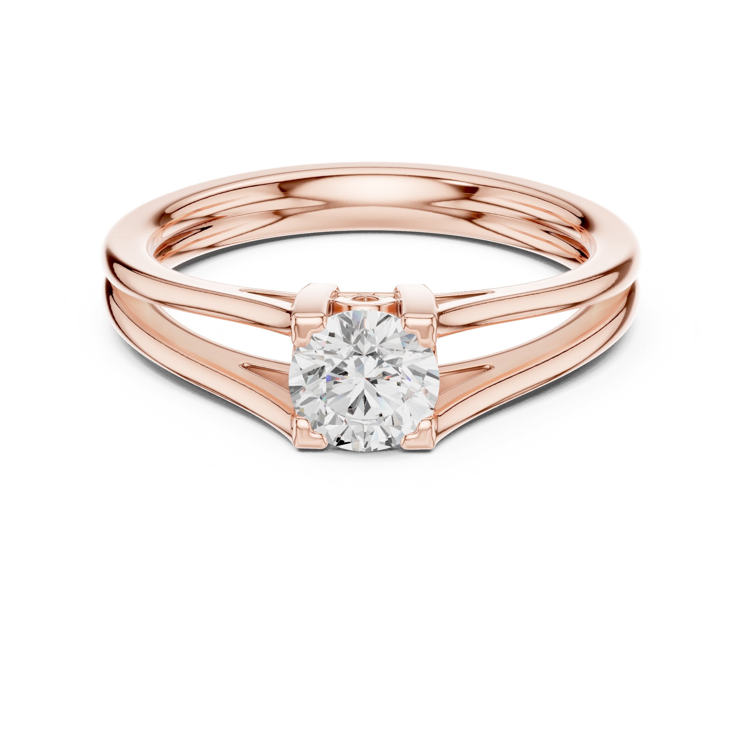 Round Diamond Double Band Split Shank Solitaire Engagement Ring in Rose Gold - VYKA Diamonds