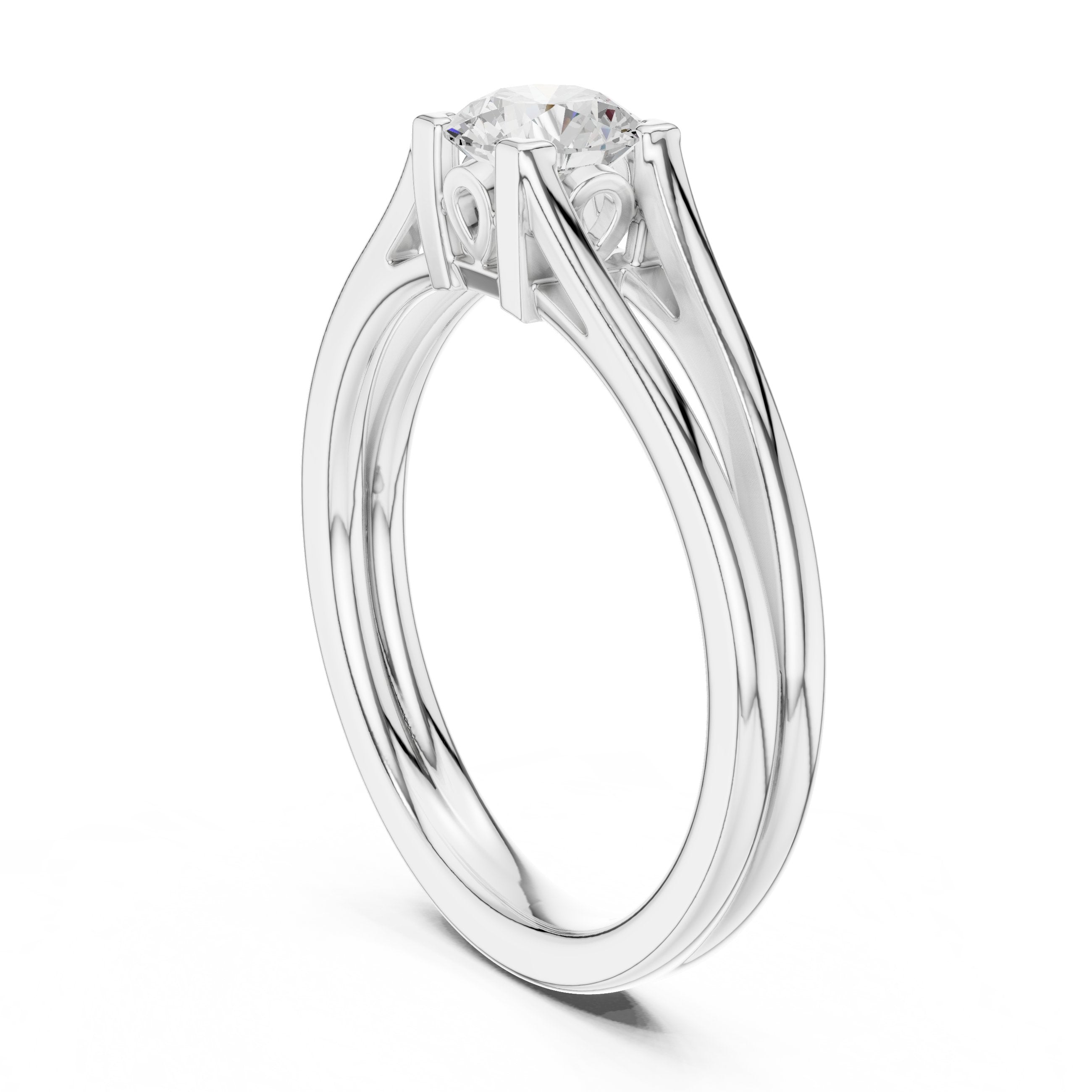 Round Diamond Double Band Split Shank Solitaire Engagement Ring in White Gold - VYKA Diamonds