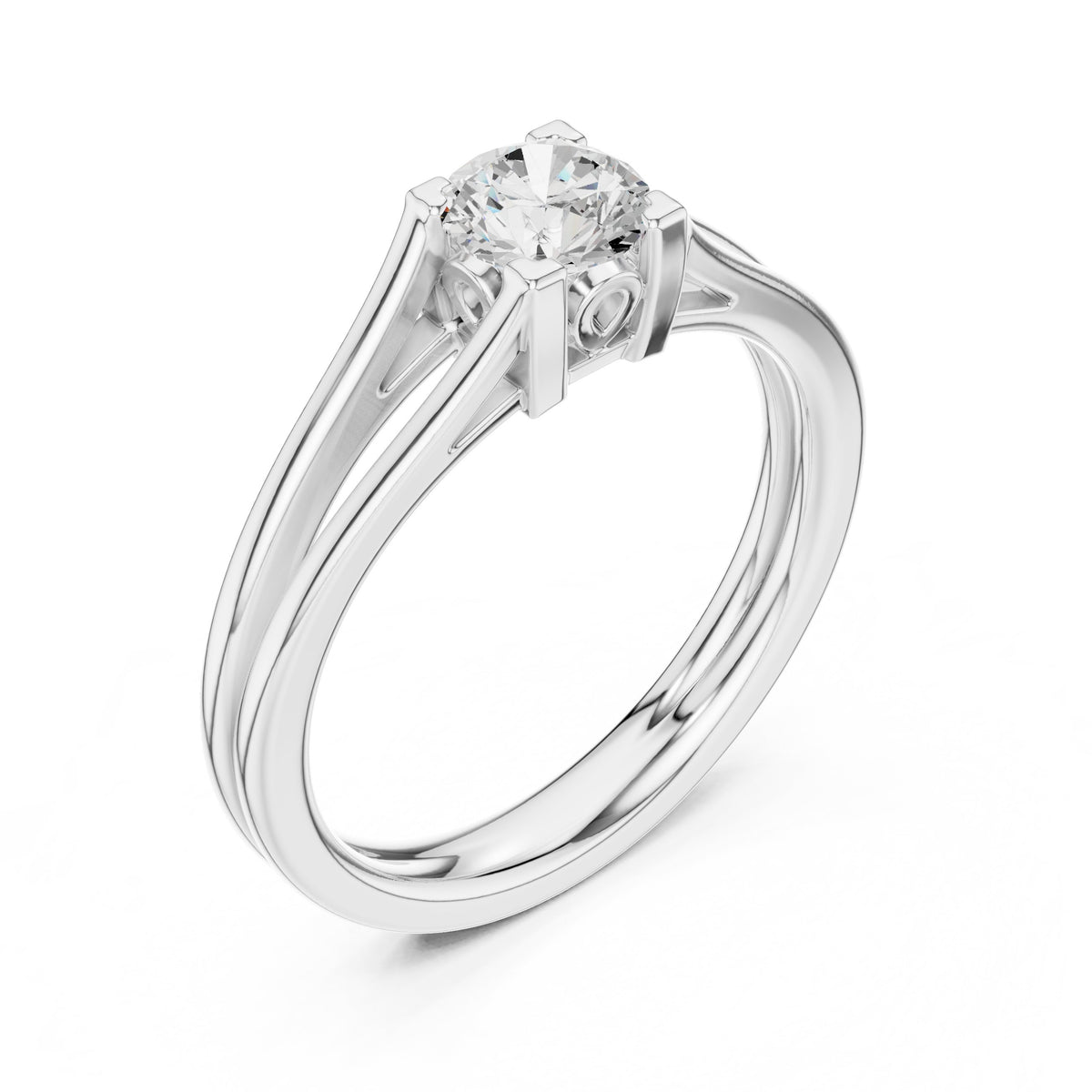 Round Diamond Double Band Split Shank Solitaire Engagement Ring