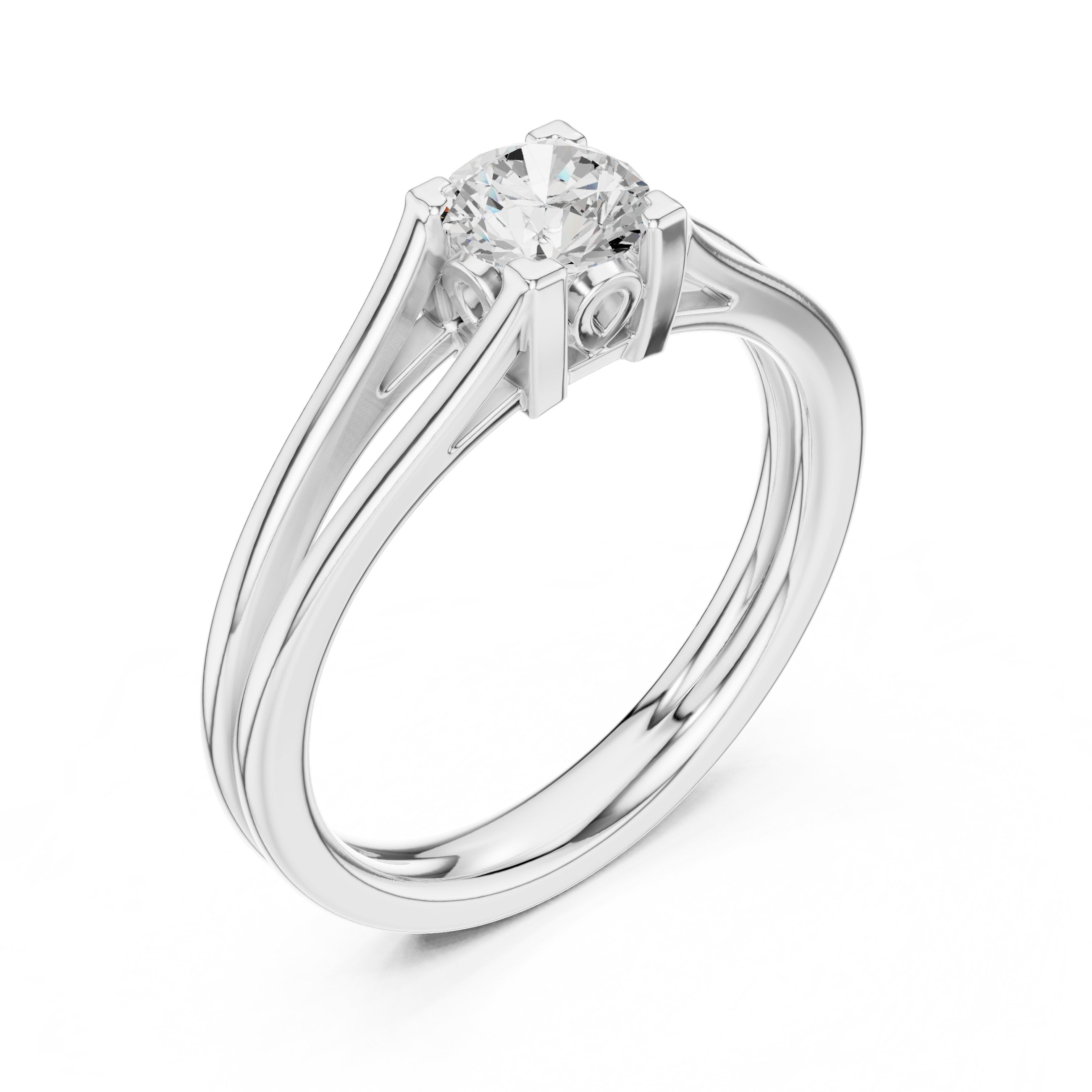 Round Diamond Double Band Split Shank Solitaire Engagement Ring in White Gold - VYKA Diamonds