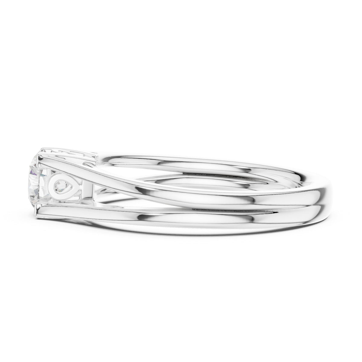 Round Diamond Double Band Split Shank Solitaire Engagement Ring