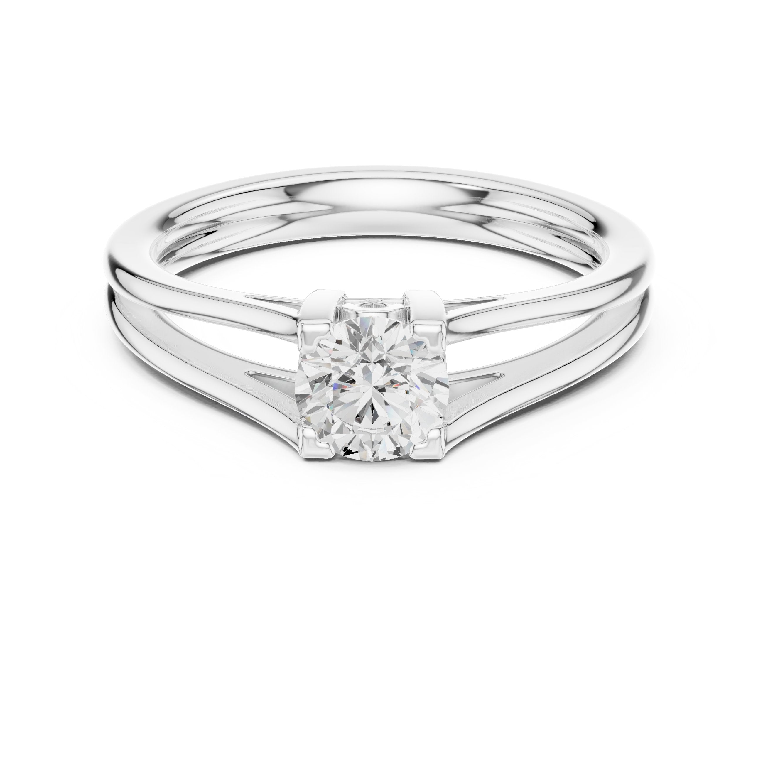 Round Diamond Double Band Split Shank Solitaire Engagement Ring in White Gold - VYKA Diamonds