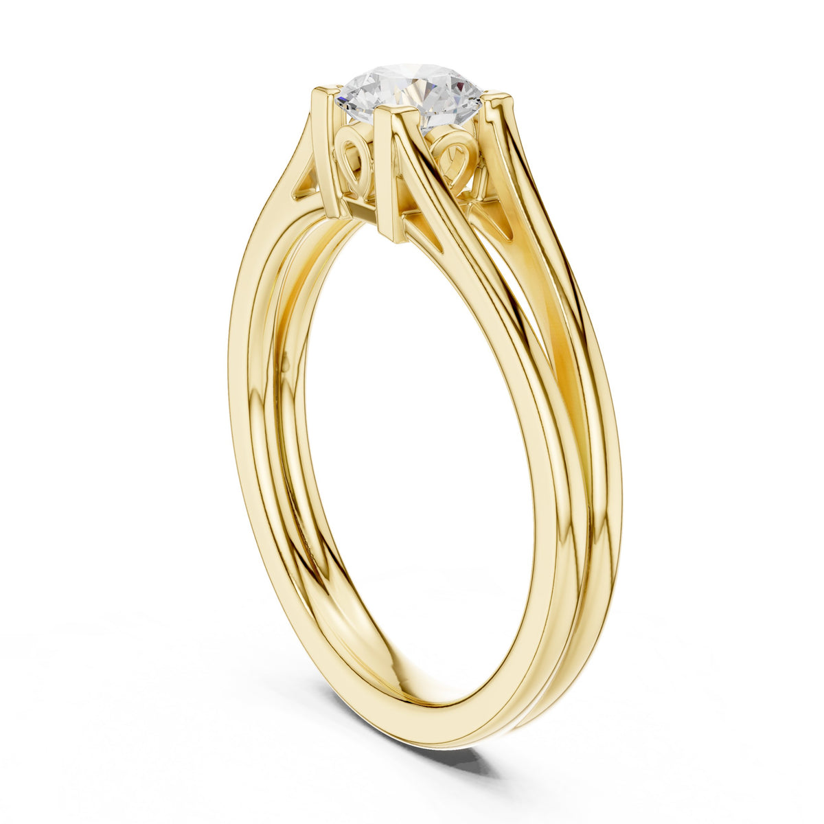 Round Diamond Double Band Split Shank Solitaire Engagement Ring