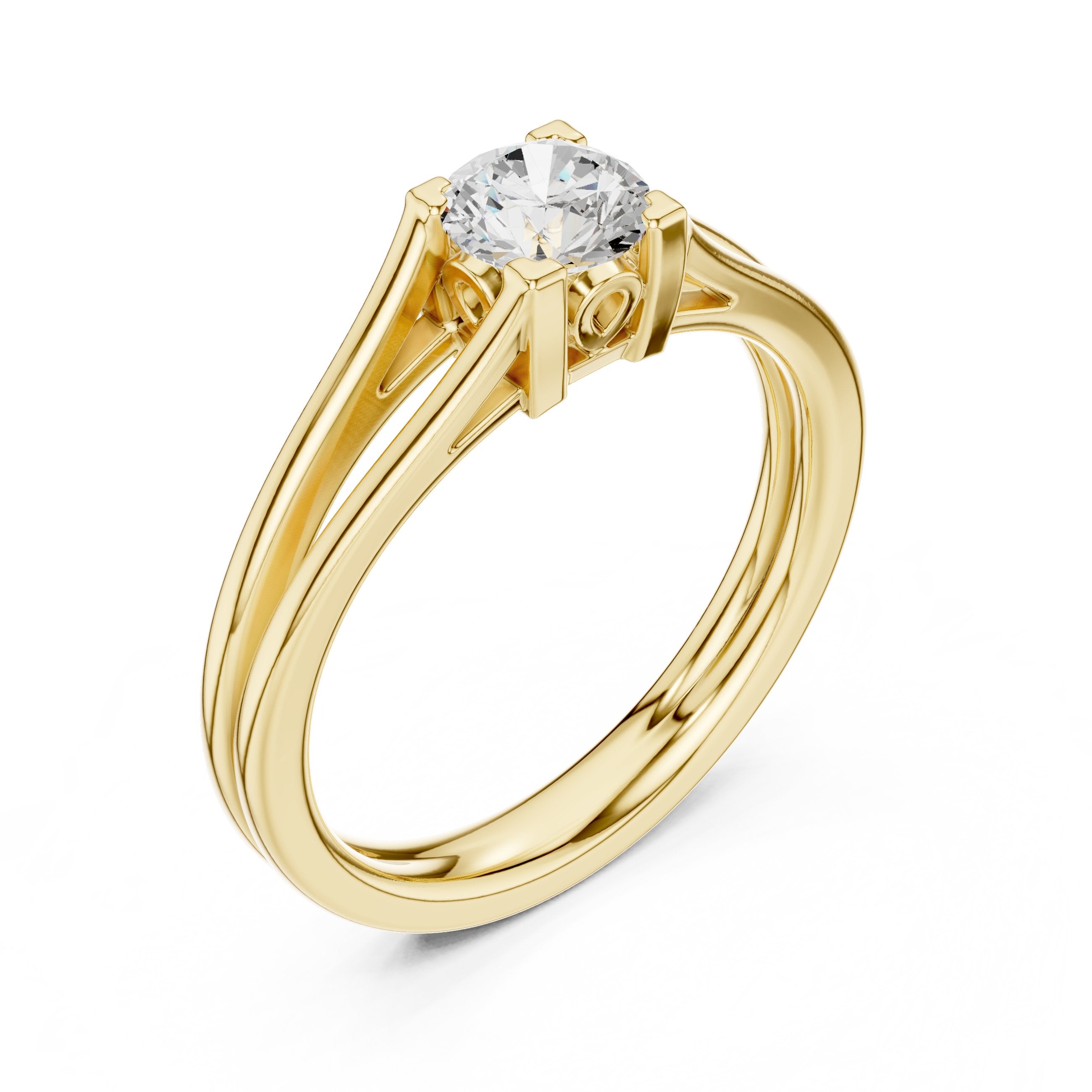 Round Diamond Double Band Split Shank Solitaire Engagement Ring in Yellow Gold - VYKA Diamonds