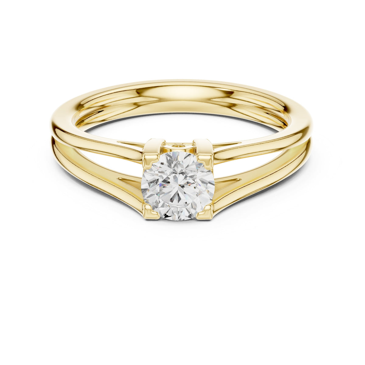 Round Diamond Double Band Split Shank Solitaire Engagement Ring