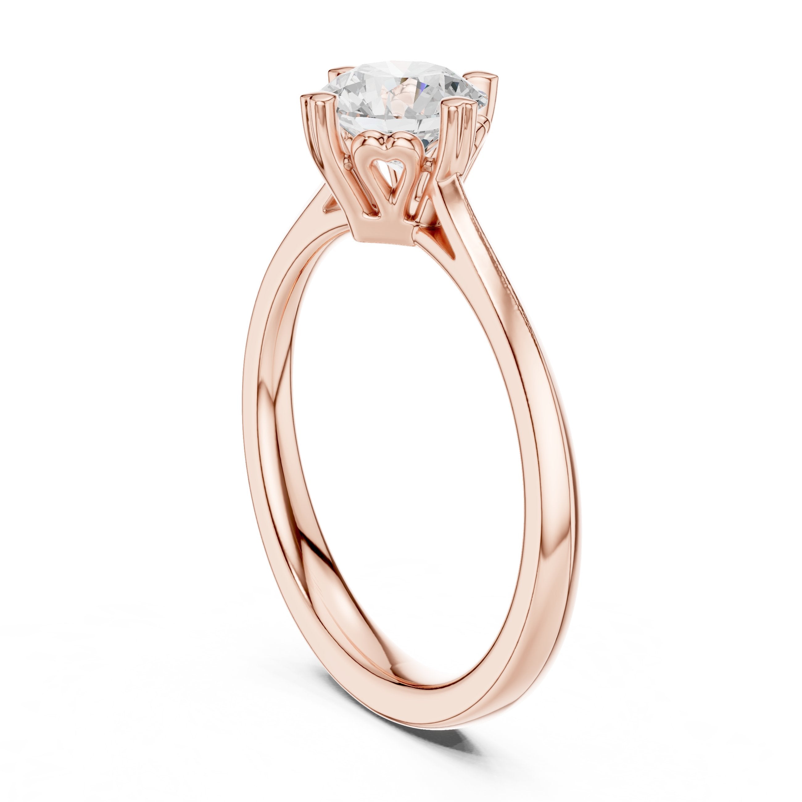 Round Diamond Six Claw Crown Solitaire Engagement Ring in Rose Gold - VYKA Diamonds