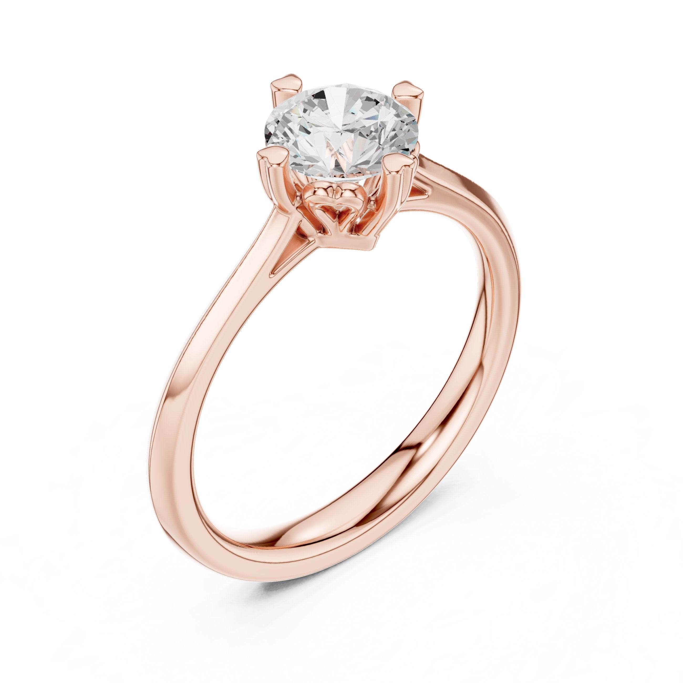 Round Diamond Six Claw Crown Solitaire Engagement Ring in Rose Gold - VYKA Diamonds