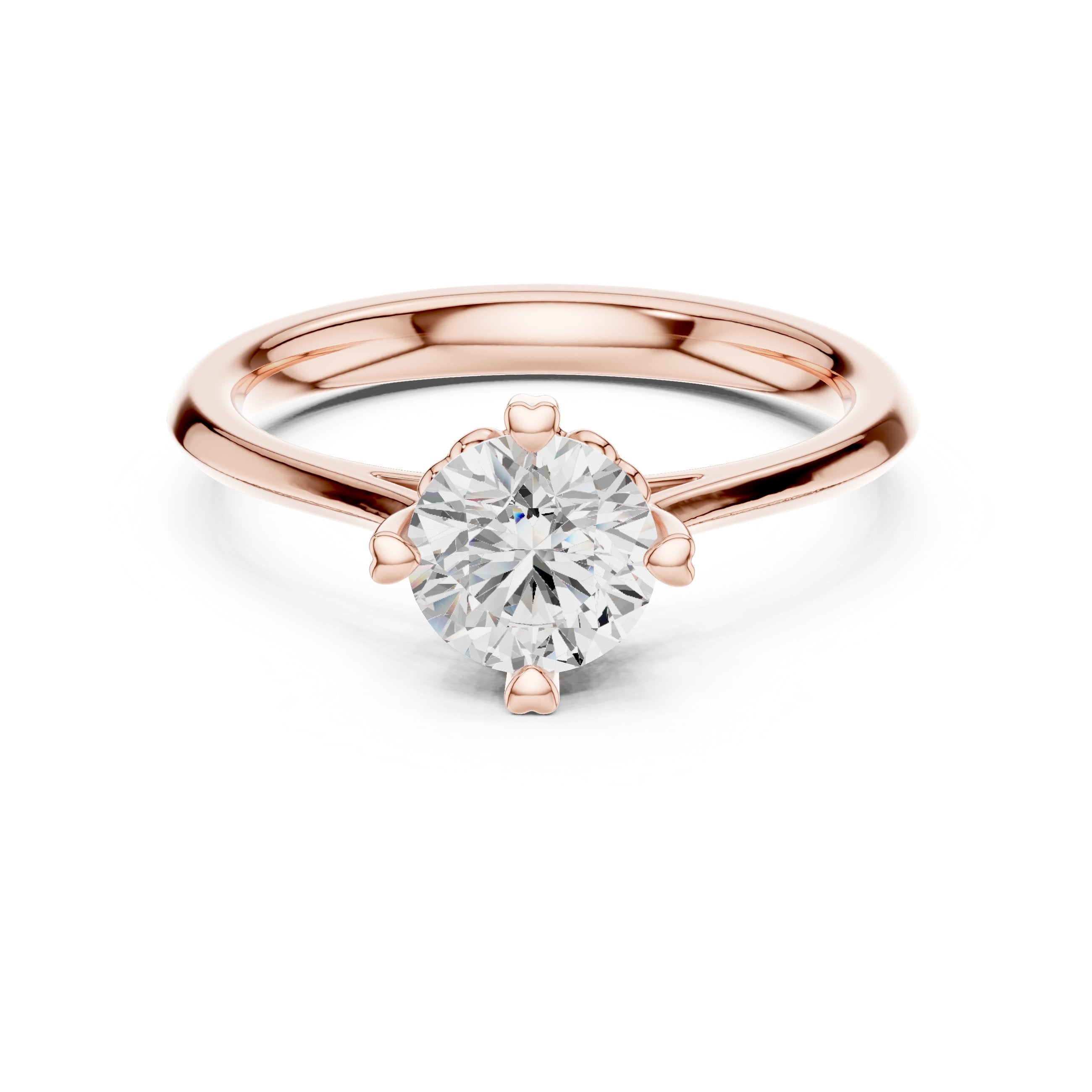 Round Diamond Six Claw Crown Solitaire Engagement Ring in Rose Gold - VYKA Diamonds
