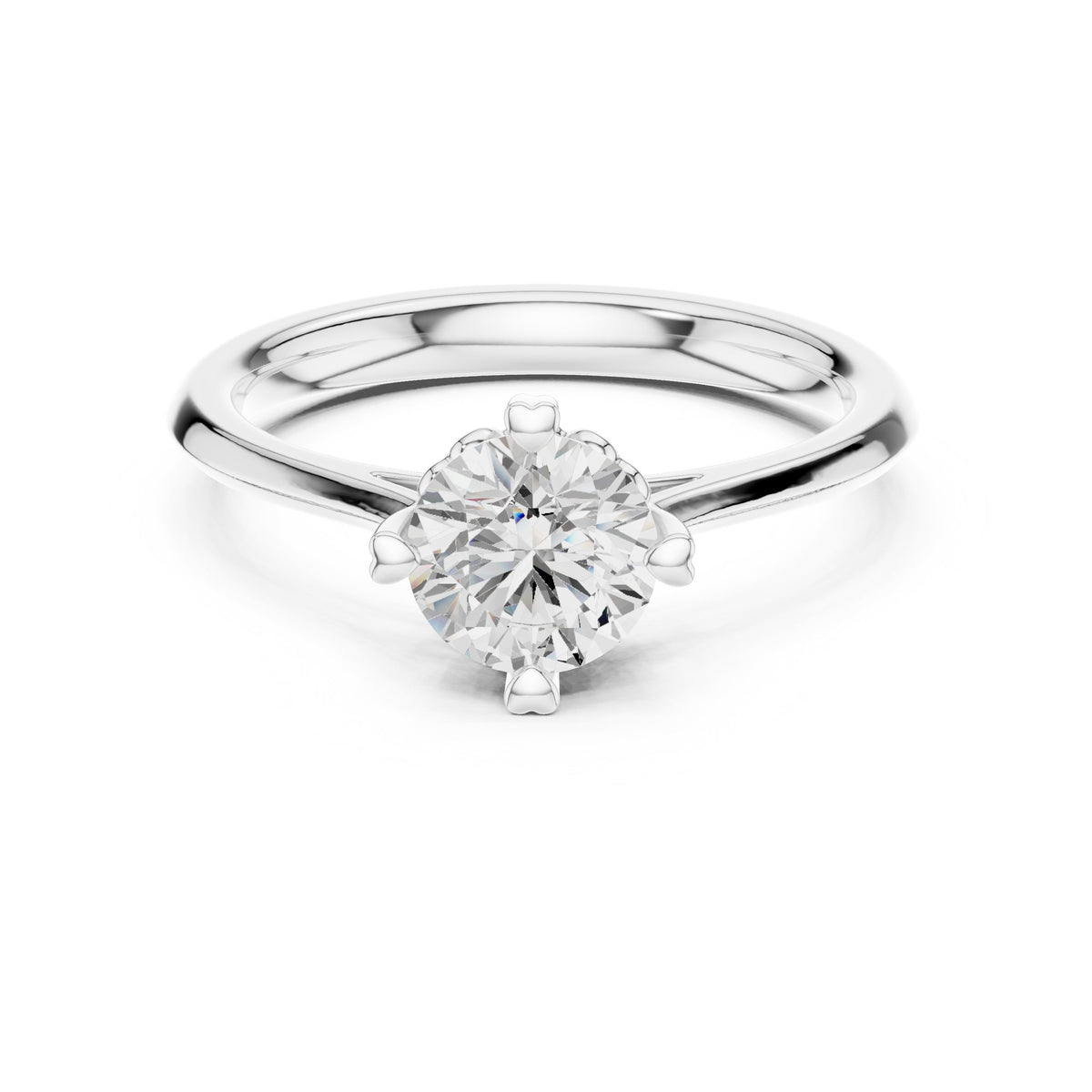 Round Diamond Six Claw Crown Solitaire Engagement Ring