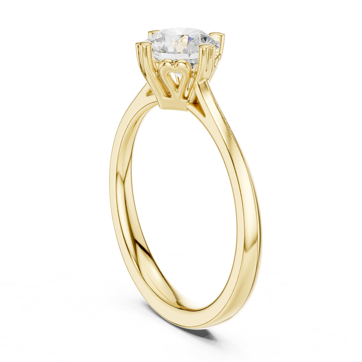 Round Diamond Six Claw Crown Solitaire Engagement Ring
