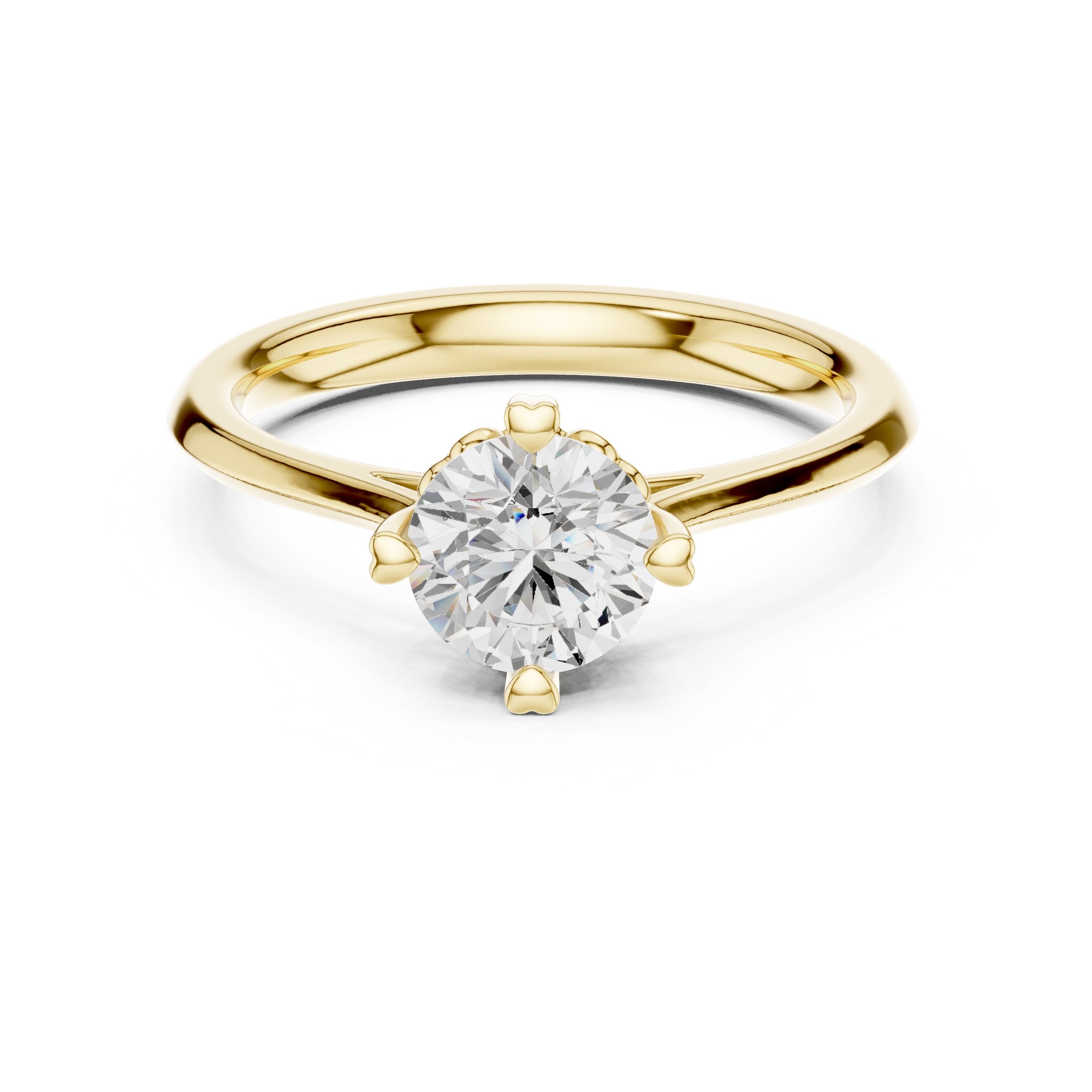 Round Diamond Six Claw Crown Solitaire Engagement Ring in Yellow Gold - VYKA Diamonds