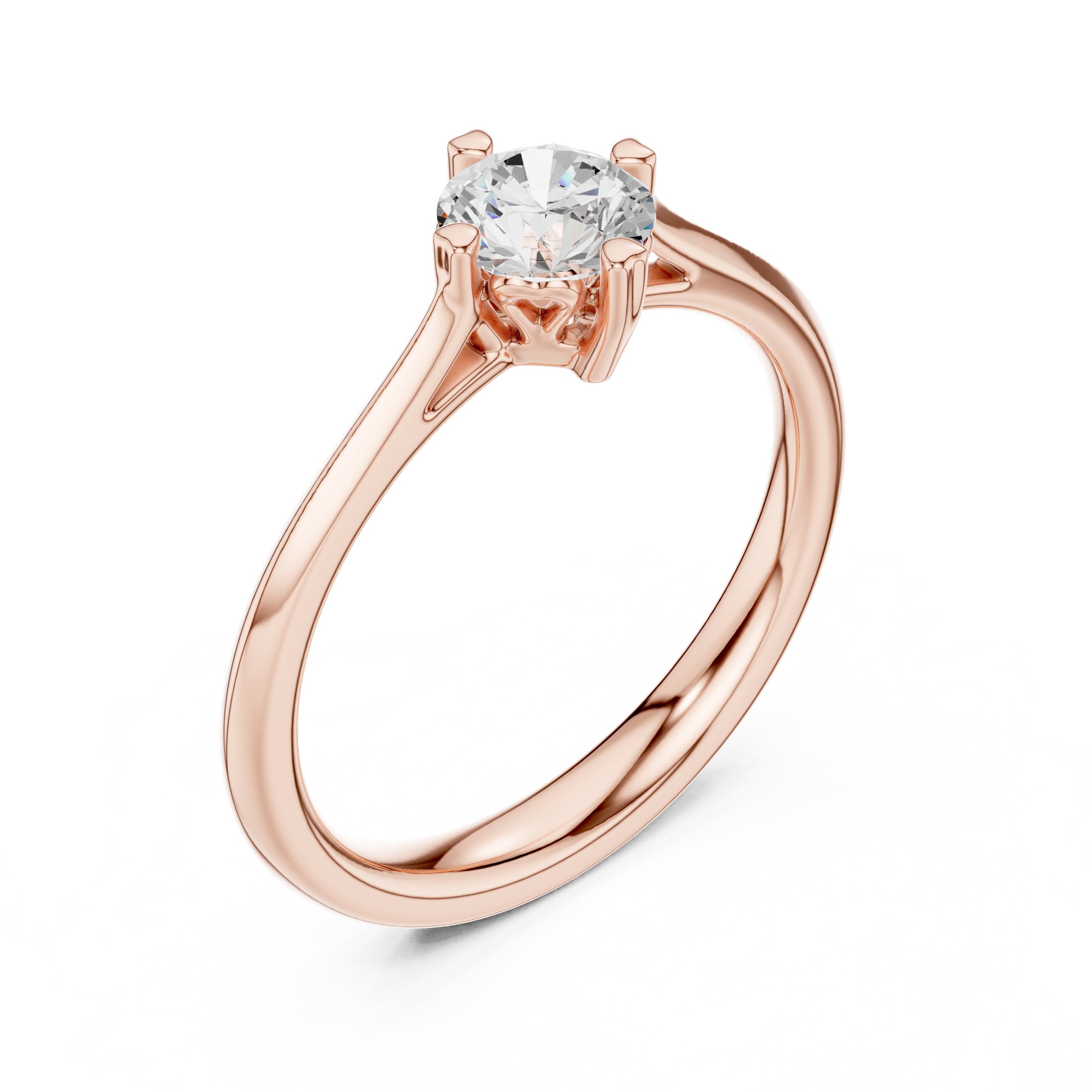 Round Diamond Cathedral Solitaire Engagement Ring in Rose Gold - VYKA Diamonds