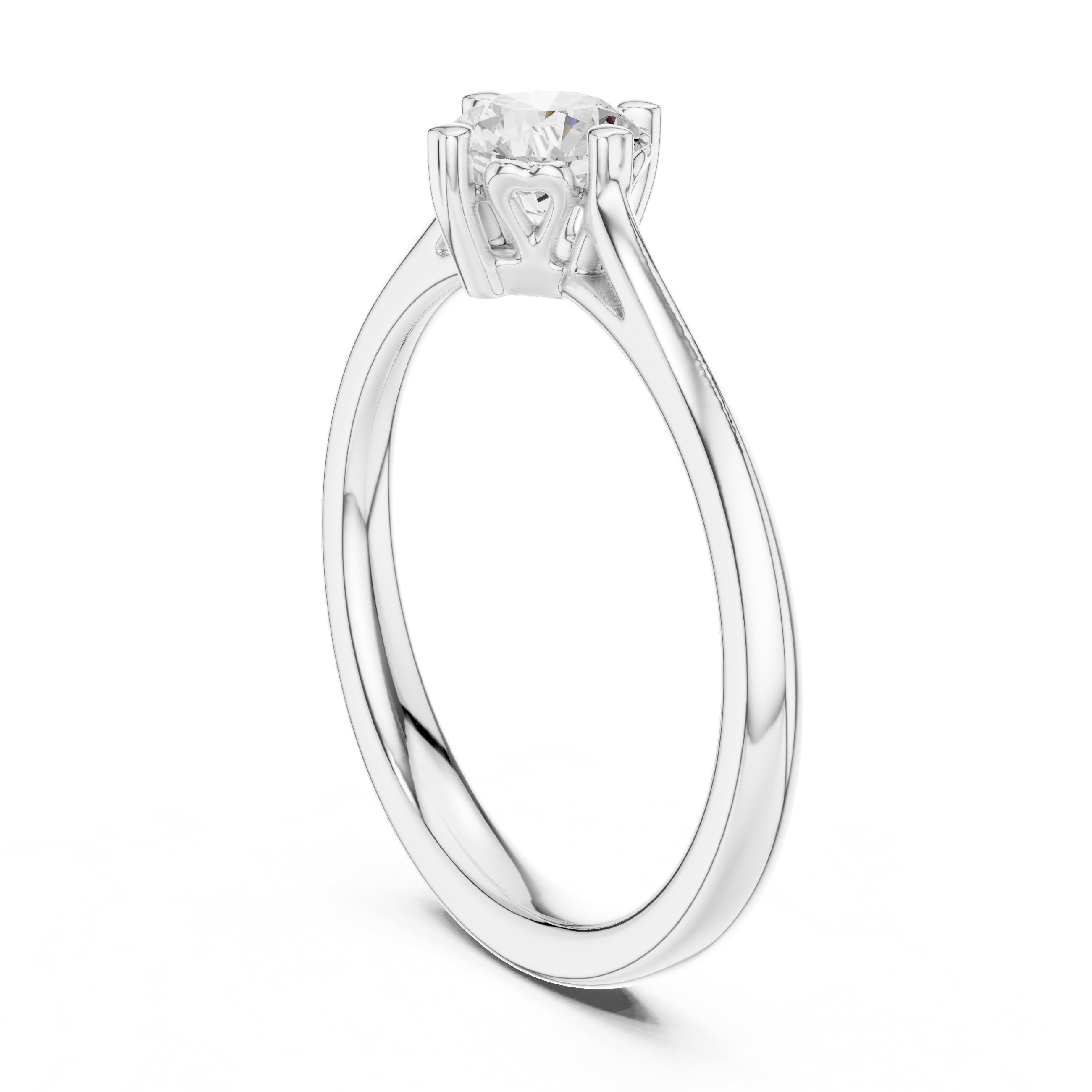 Round Diamond Cathedral Solitaire Engagement Ring in White Gold - VYKA Diamonds