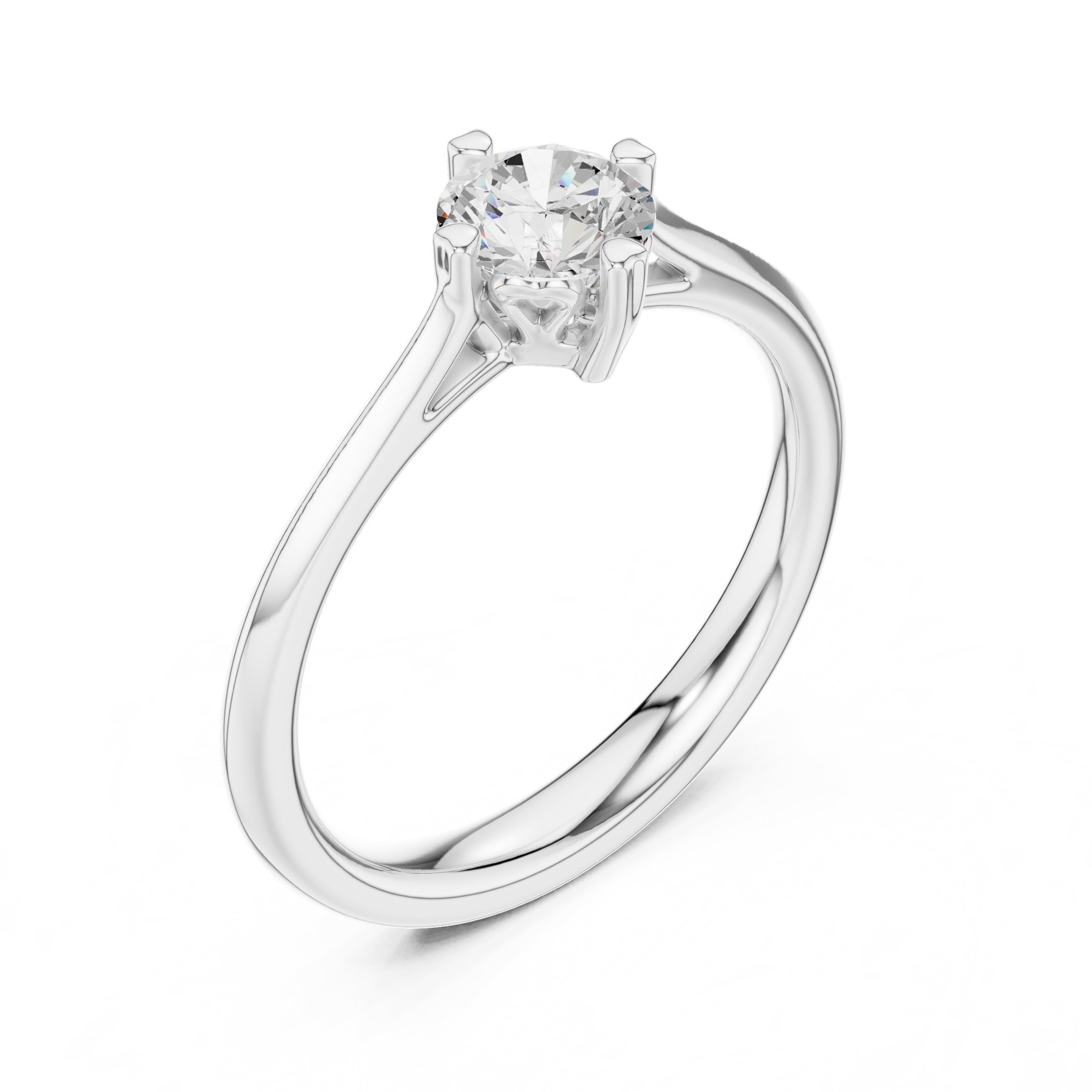 Round Diamond Cathedral Solitaire Engagement Ring in White Gold - VYKA Diamonds