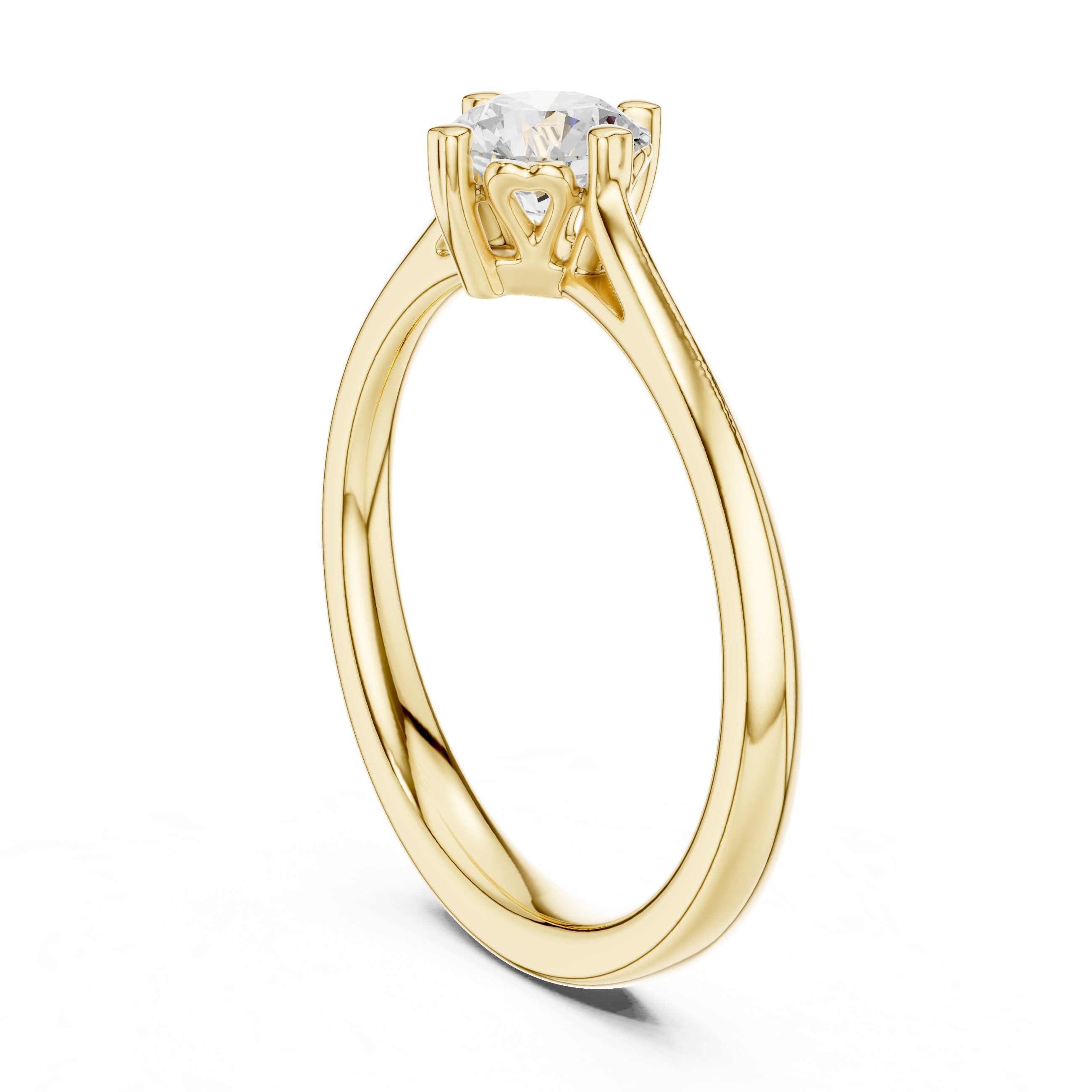 Round Diamond Cathedral Solitaire Engagement Ring in Yellow Gold - VYKA Diamonds