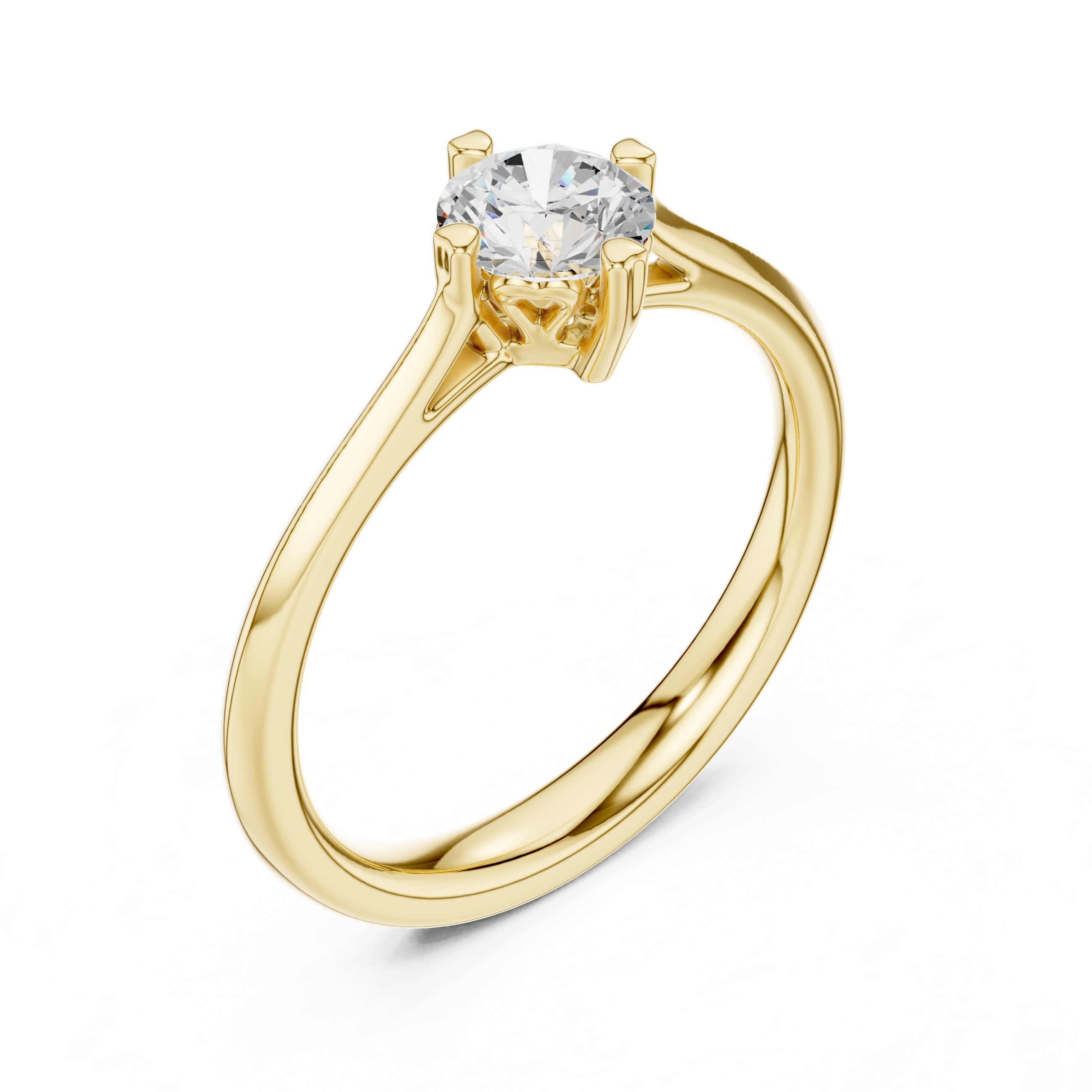 Round Diamond Cathedral Solitaire Engagement Ring in Yellow Gold - VYKA Diamonds