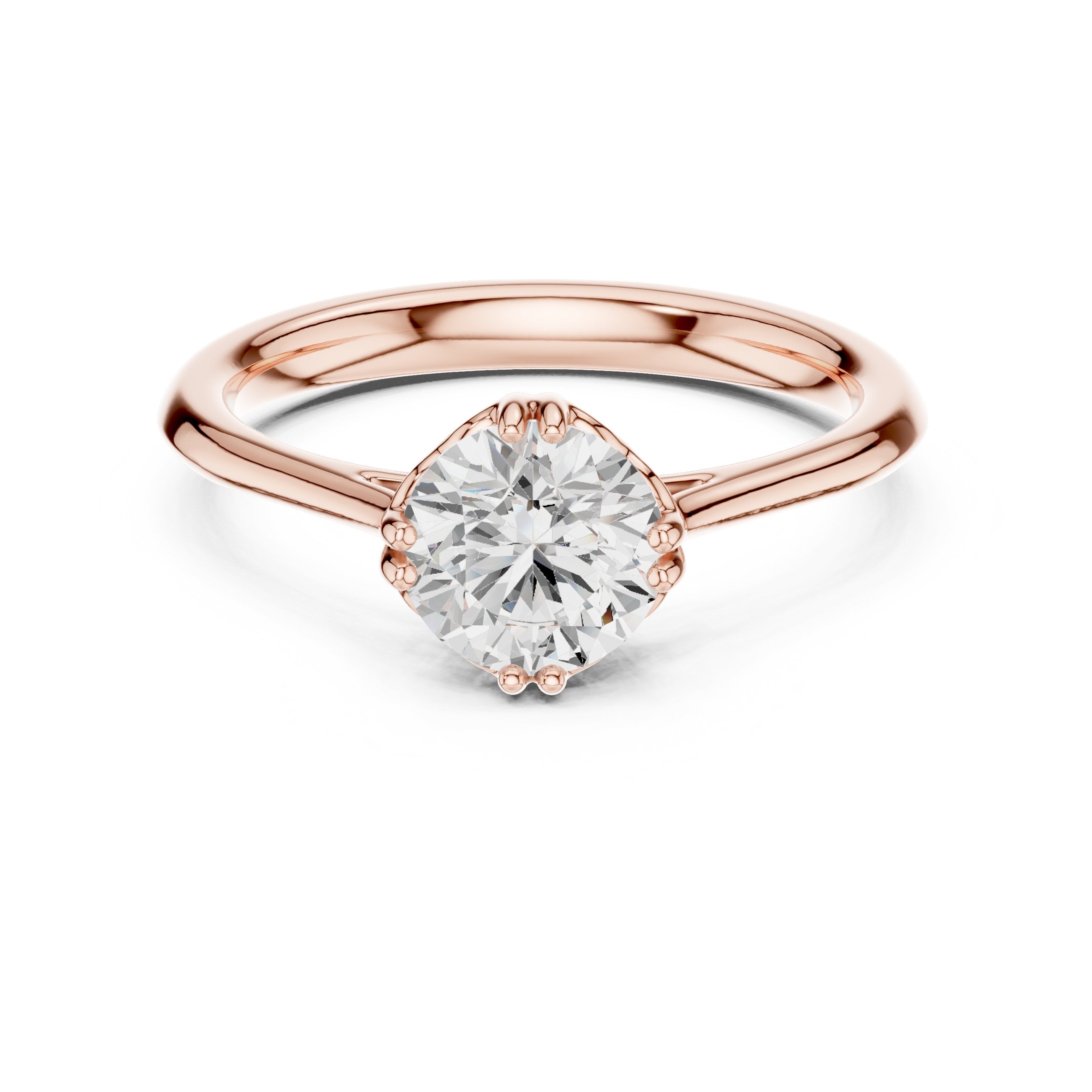 Round Diamond Decorative Basket Solitaire Engagement Ring in Rose Gold - VYKA Diamonds