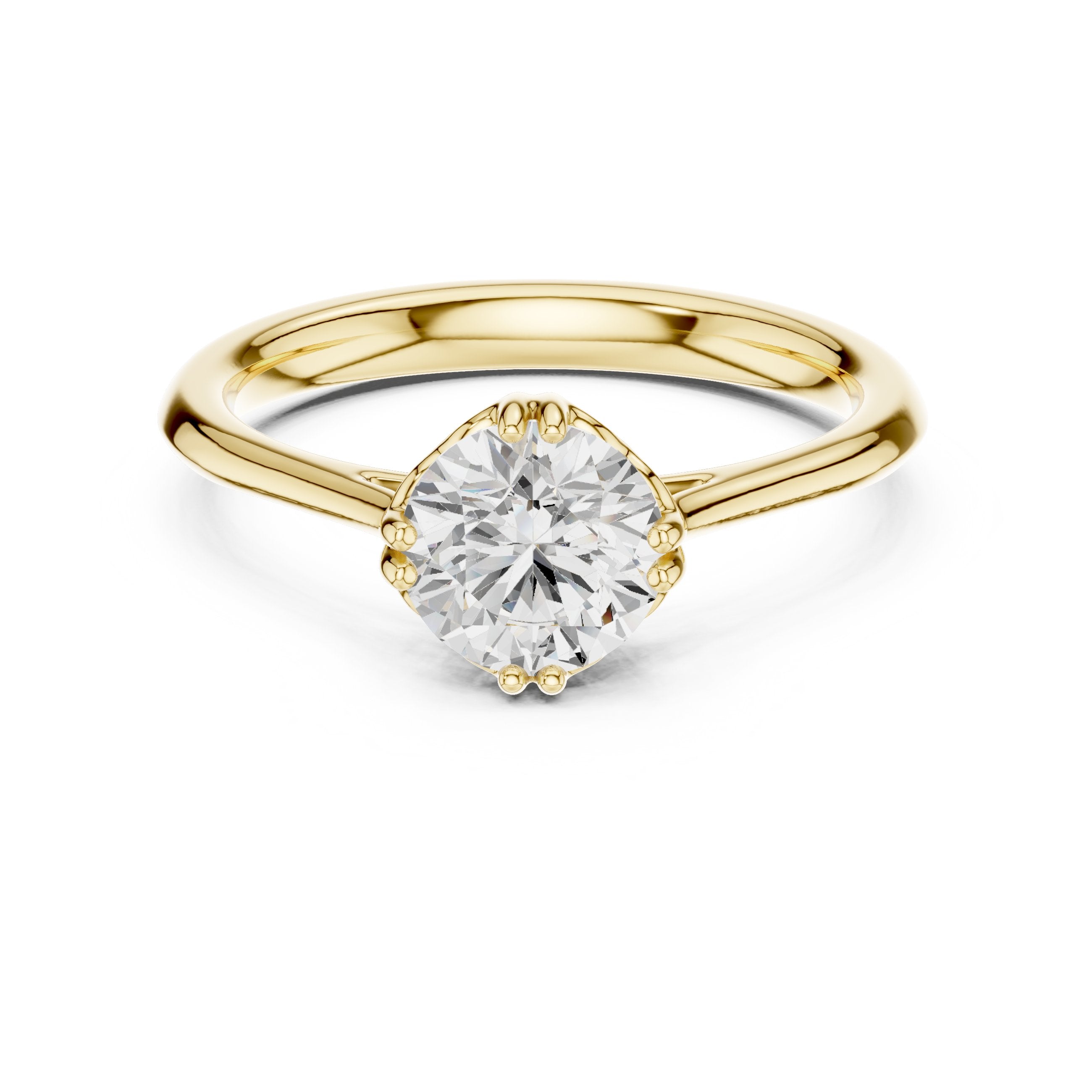 Round Diamond Decorative Basket Solitaire Engagement Ring in Yellow Gold - VYKA Diamonds