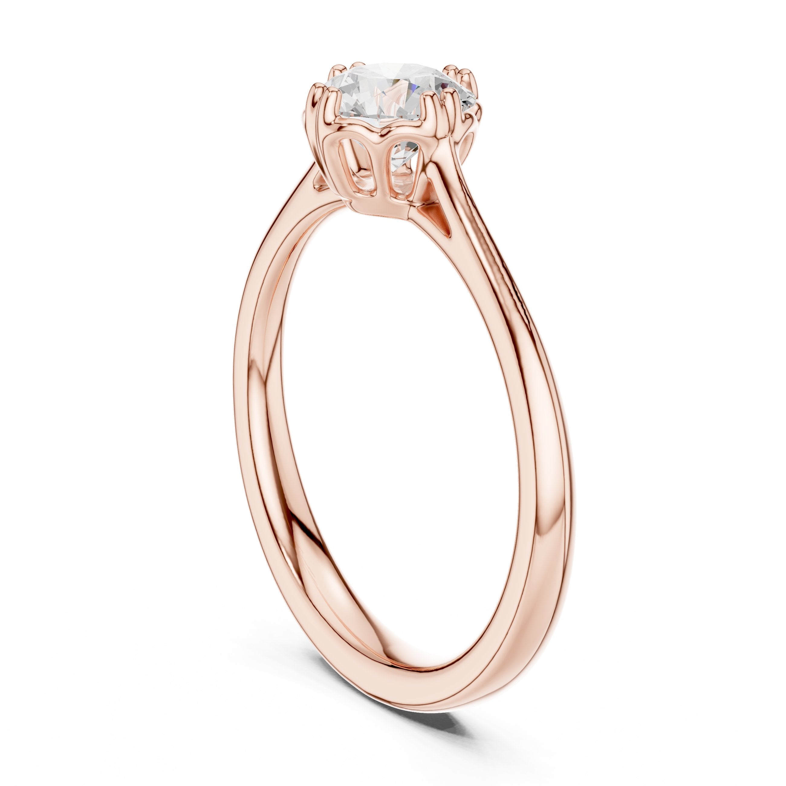 Round Diamond Six Prong Solitaire Engagement Ring with Decorative Gallery in Rose Gold - VYKA Diamonds