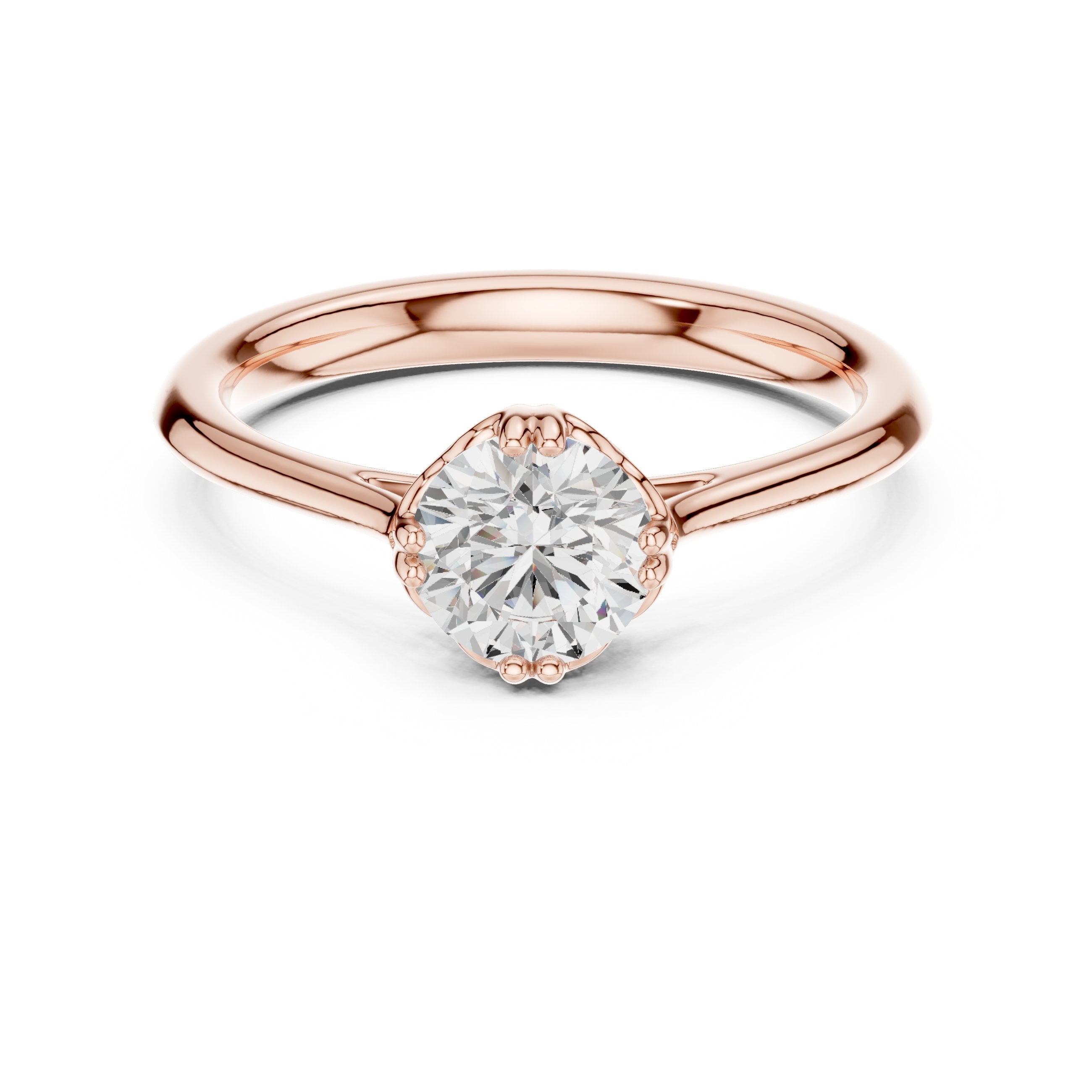 Round Diamond Six Prong Solitaire Engagement Ring with Decorative Gallery in Rose Gold - VYKA Diamonds