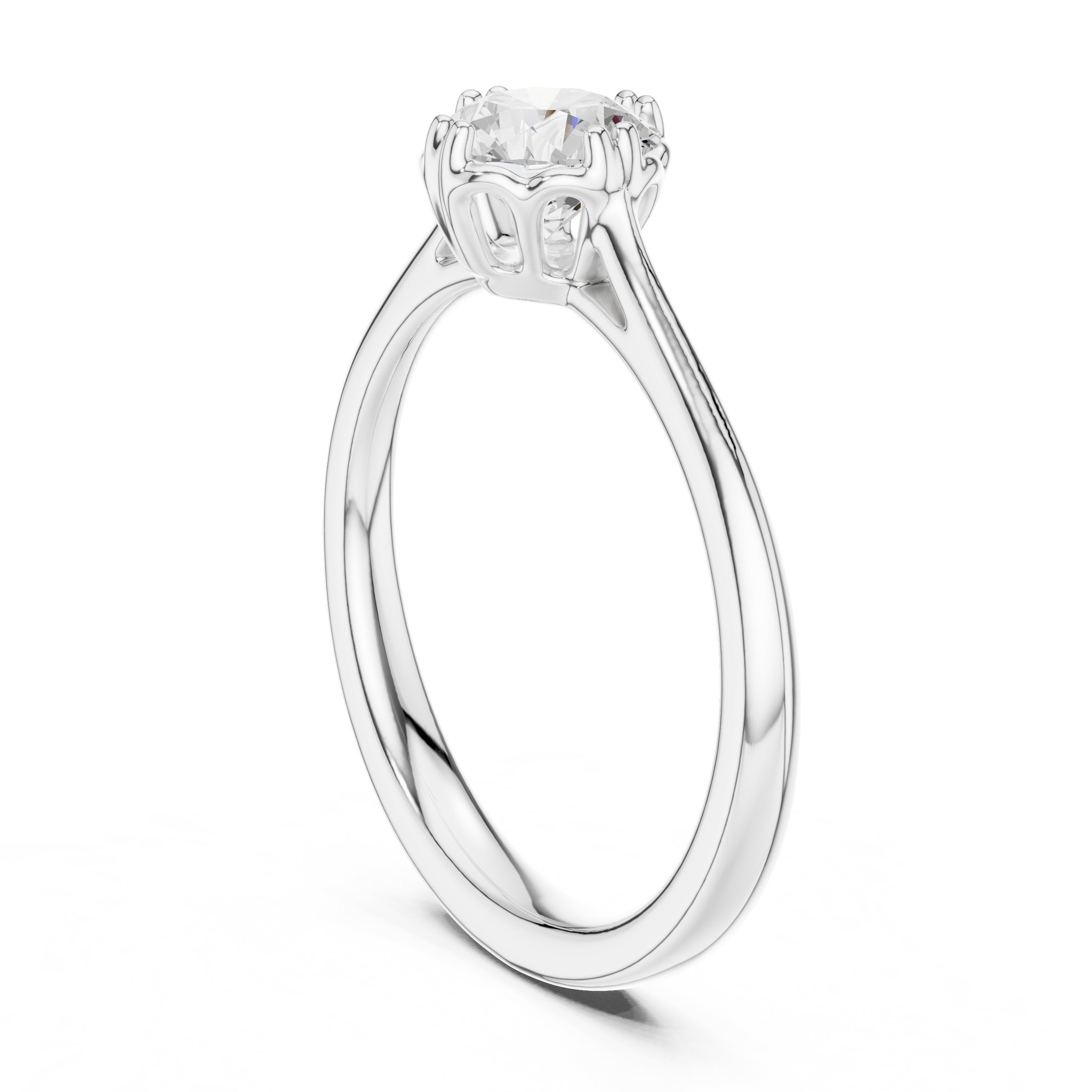 Round Diamond Six Prong Solitaire Engagement Ring with Decorative Gallery in White Gold - VYKA Diamonds