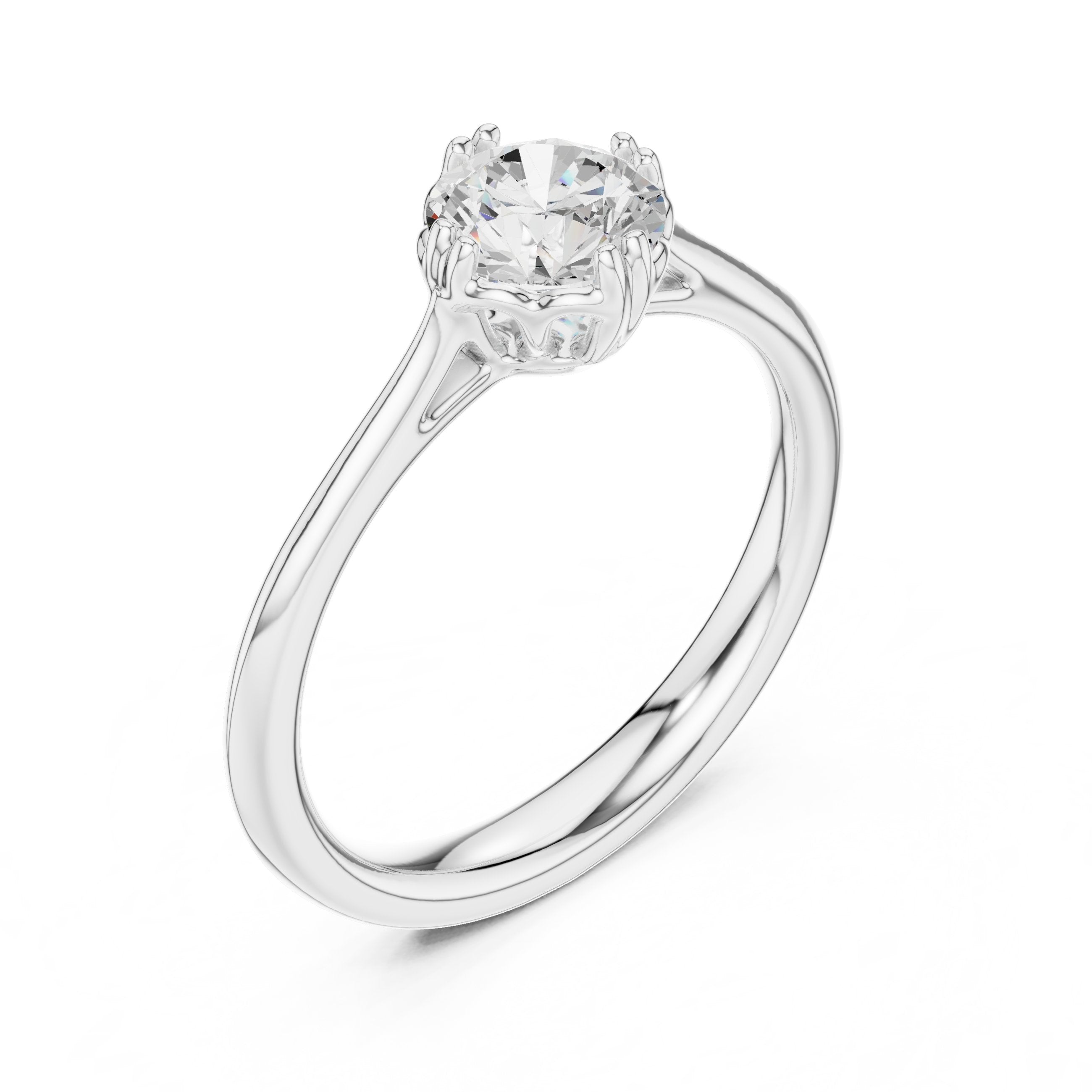 Round Diamond Six Prong Solitaire Engagement Ring with Decorative Gallery in White Gold - VYKA Diamonds
