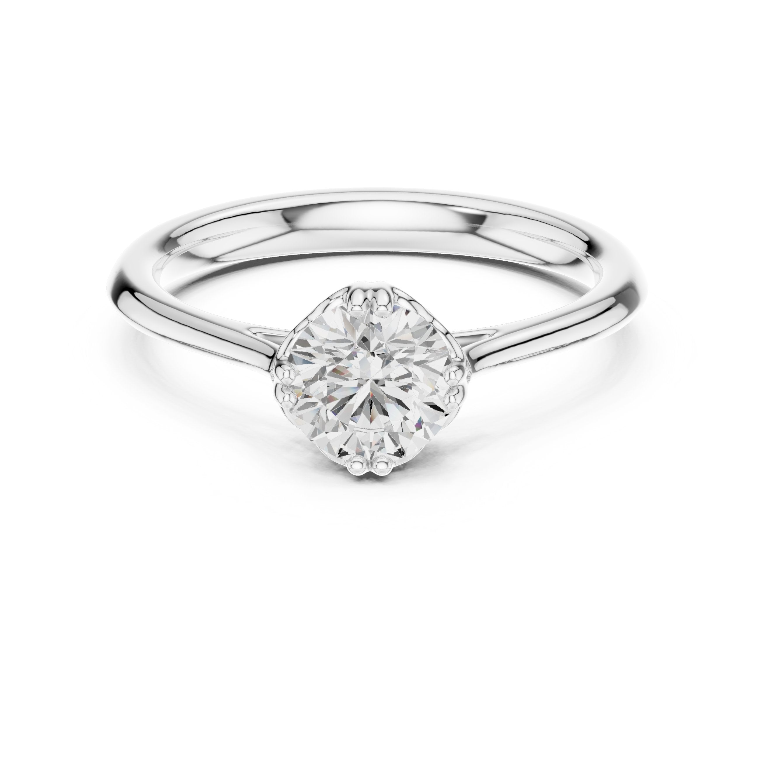 Round Diamond Six Prong Solitaire Engagement Ring with Decorative Gallery in White Gold - VYKA Diamonds